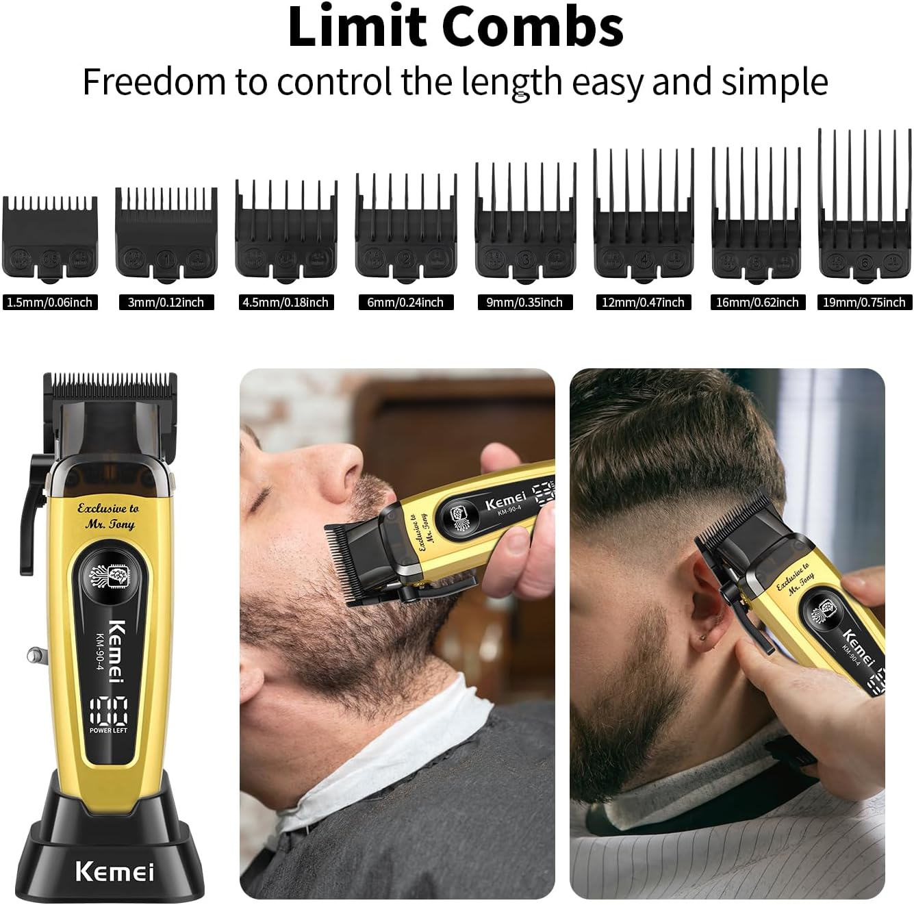 KEMEI KM-90-4 Professional Hair Clipper for Men Cord/Cordless Hair Cutting Kits, Hair & Beard Trimmer, Adjustable Blade Barber Clippers with USB Rechargeable, Gift for Men image number 2