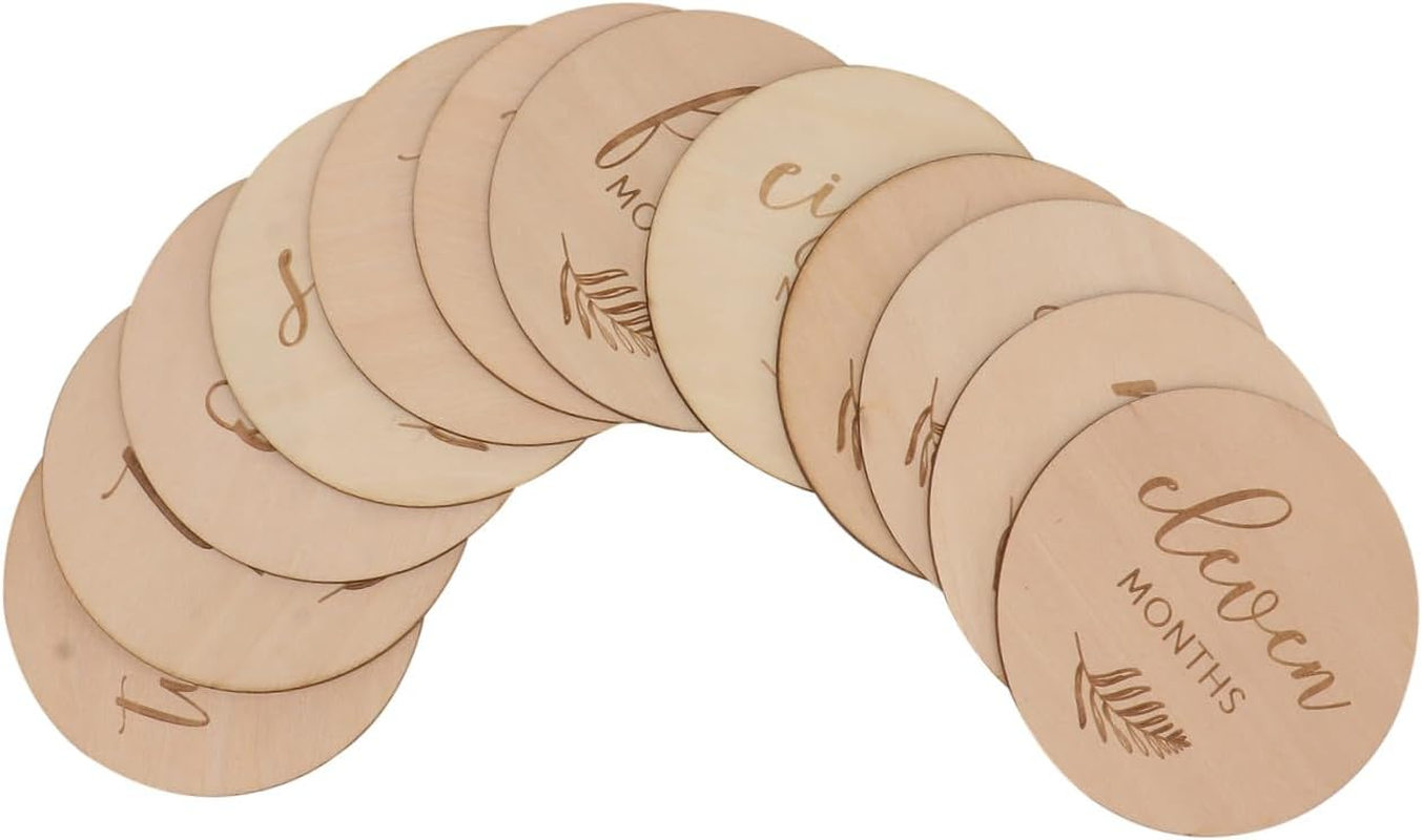 Toyvian 12Pcs Wooden Commemorative Cards Discs Wood Double Sided Cards for Month Old Photo Props Decoration Toys for Year Old Boy image number 3