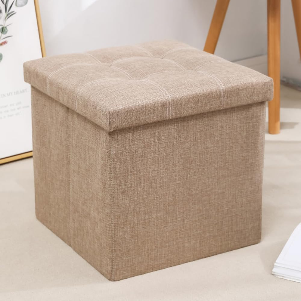 Hbluefat Folding Storage Ottoman Bench Footrest Seat Chest Coffee Table Toy Box for Living Room Hallway,Linen-Look Fabric (Grey, 55L)