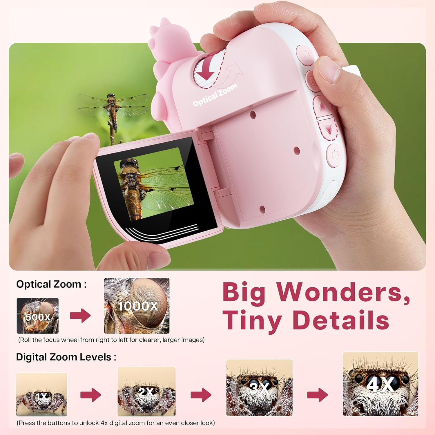 TINYLENS Dino Microscope for Kids, 1000X Portable Microscope Mini Digital Microscope with 2" Screen, Educational Science Kit Xmas/Birthday Gifts, Age 4-6 8-12, 32GB TF Card Included image number 3