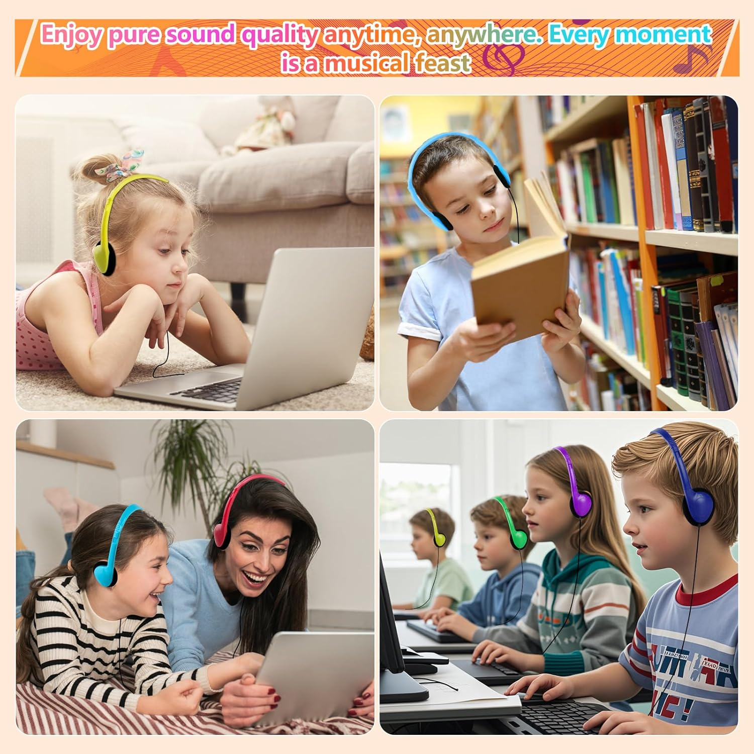 GDBOMA Type C Headphones Bulk for Classroom School Kids 30 Pack,Usb C Wired Headphones for School Compatible with Pad Smartphones Mixed Colors image number 1