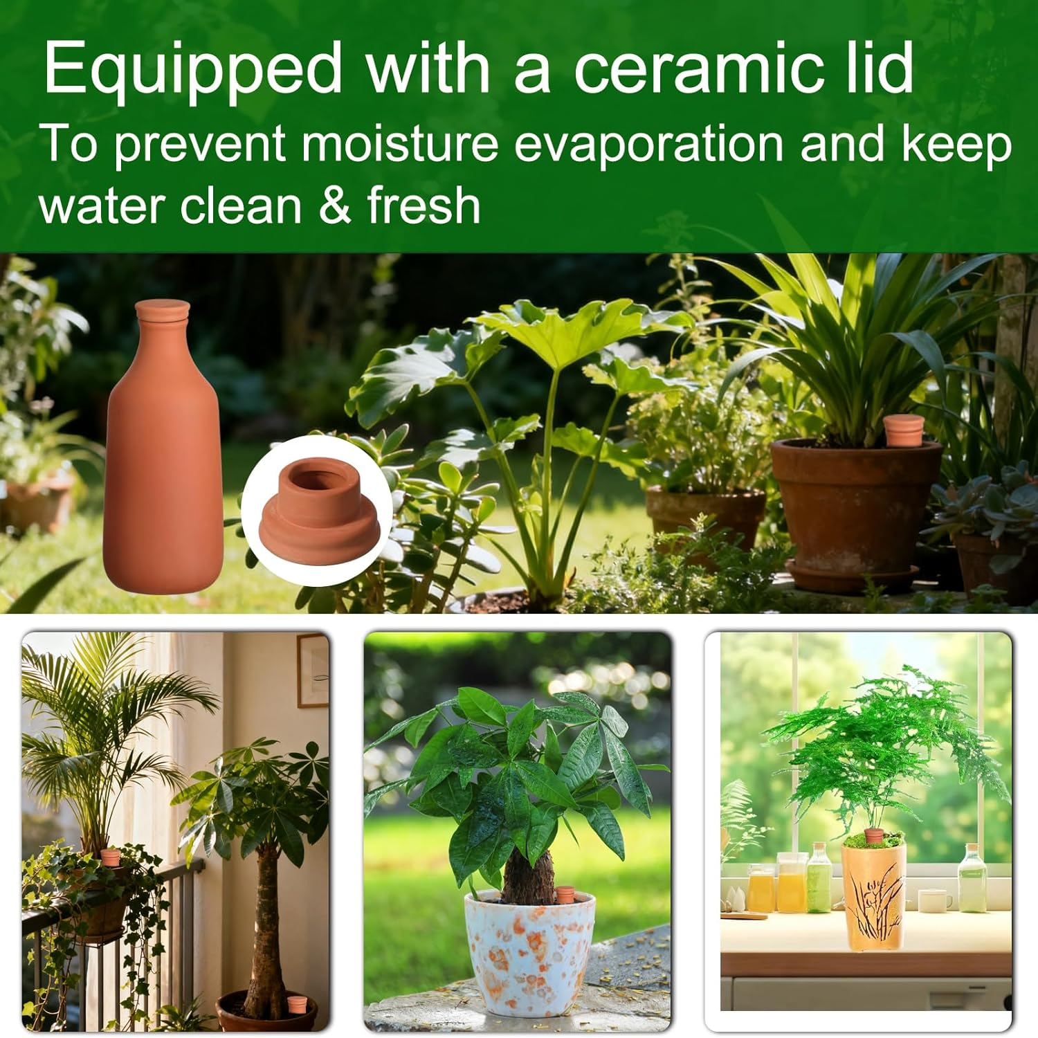 800Ml(27Oz) Self Watering Terracotta Pots 4 Pack, Ollas Plants Watering Devices with Pottery Stopper, Auto Plant Waterer for Garden Slow Release Plant Watering Spikes for Vacation Outdoor Indoor image number 6
