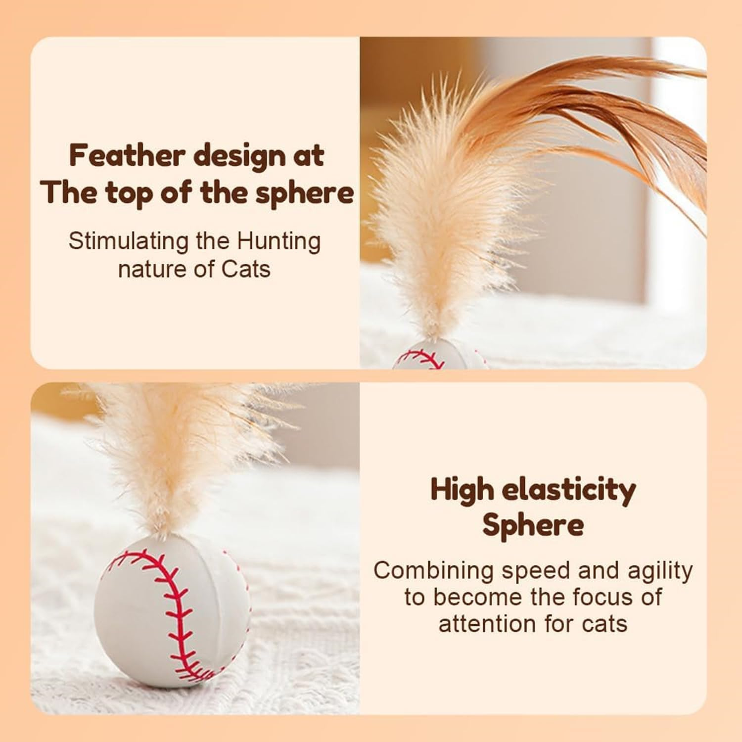 6Pcs Interactive Feather Ball Toy Set for Cats, Bouncy Cat Toys with Feather Tails for Training, Chasing, Hunting, and Exercise image number 5