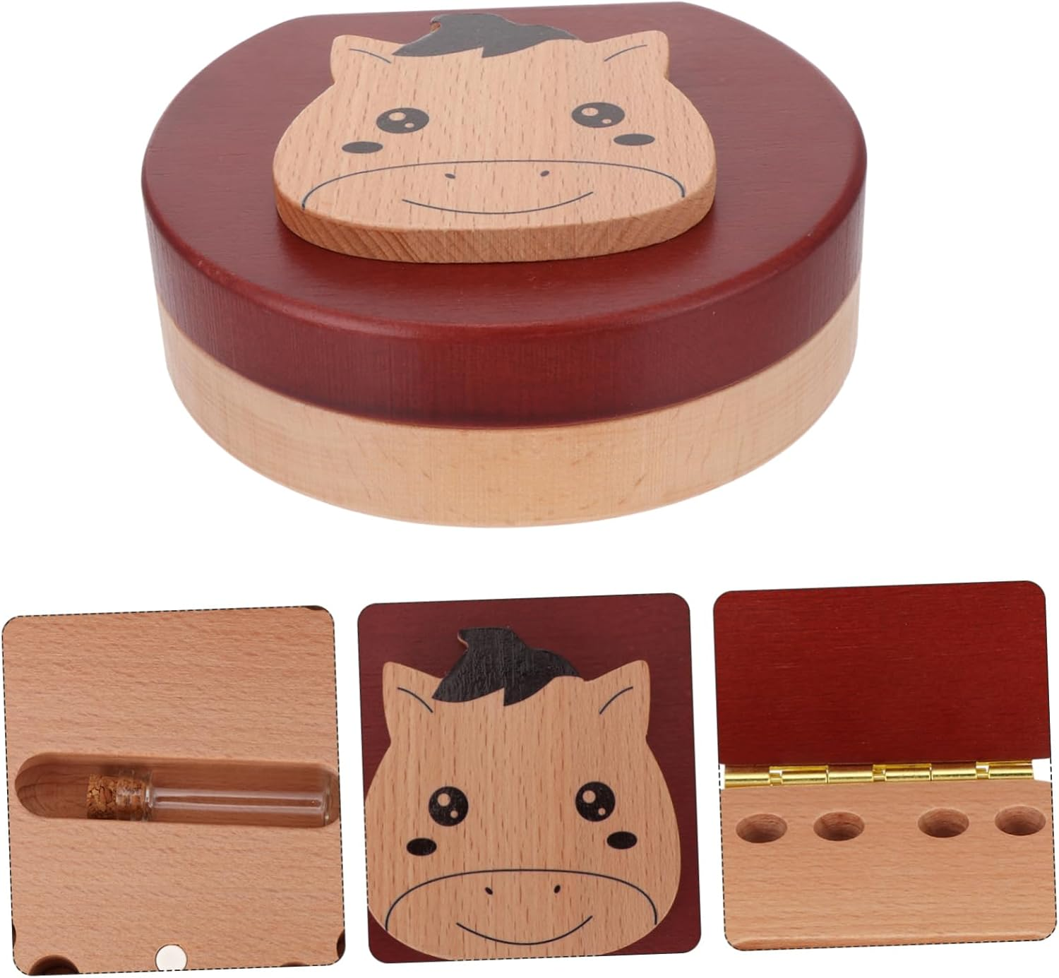 BESPORTBLE Wooden Baby Teeth Keepsake Box Tooth Fairy Holder for Children Zodiac Horse Design image number 3