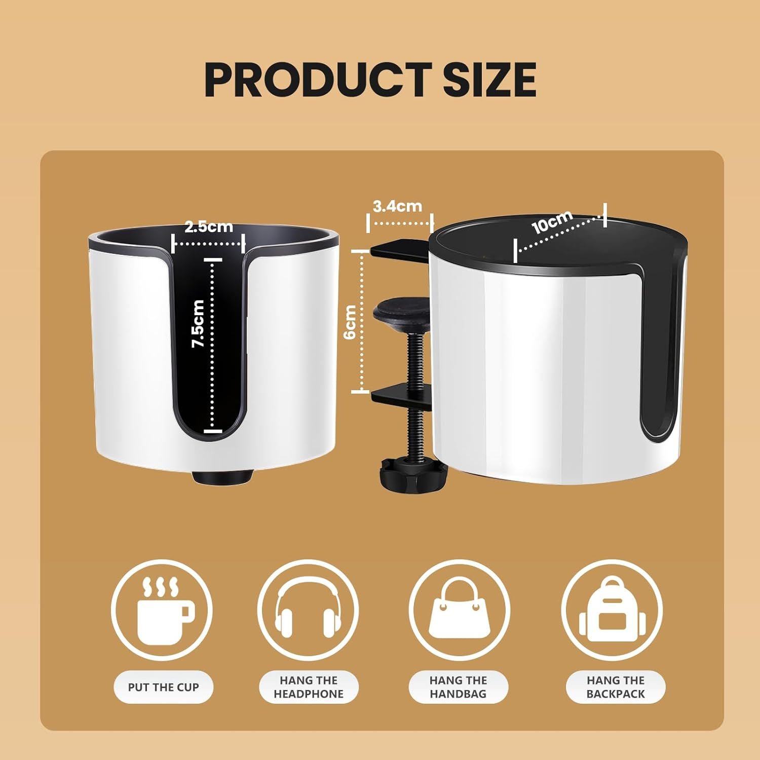 Anti Spill Desk Cup Holder 2 in 1 Multi Function Desktop Cup and Headphone Holder image number 5