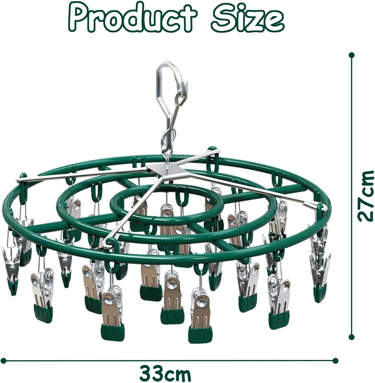 Taoluwin Clothes Hanging Dry Rack with 24 Clips, 360&deg; Rotating Metal Clip Hanger, Rustproof Aluminum Drying Rack for Socks, Bras, Underwears, Gentle Non-Slip Clamps image number 1