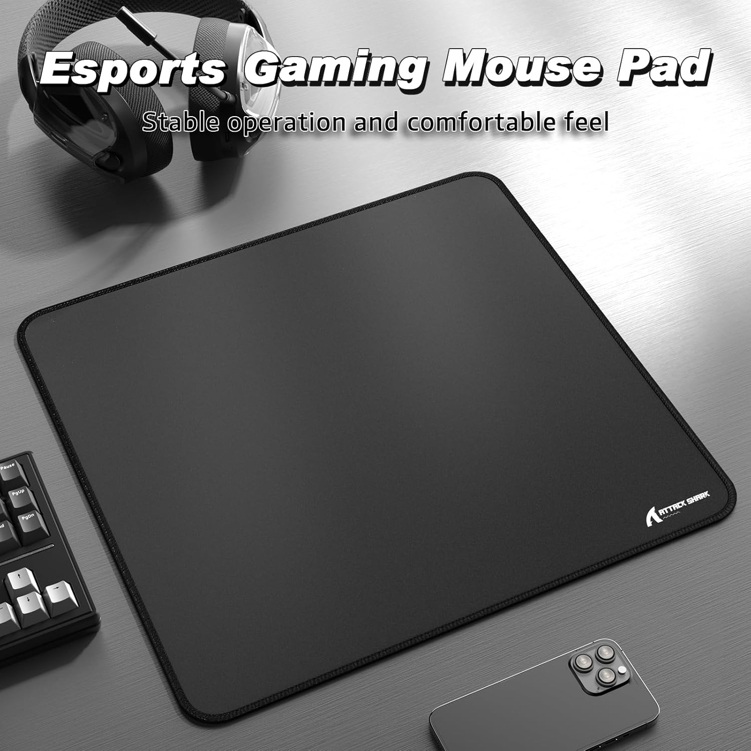 ATTACK SHARK CM02 Gaming Mouse Pad for Esports Speed Waterproof Surface Stitched Edges and Anti-Slip Rubber Base Large Mouse Pad for Gaming of 17.72&rdquo; X 15.75&rdquo; X 0.16&rdquo; (Black) - Black image number 5