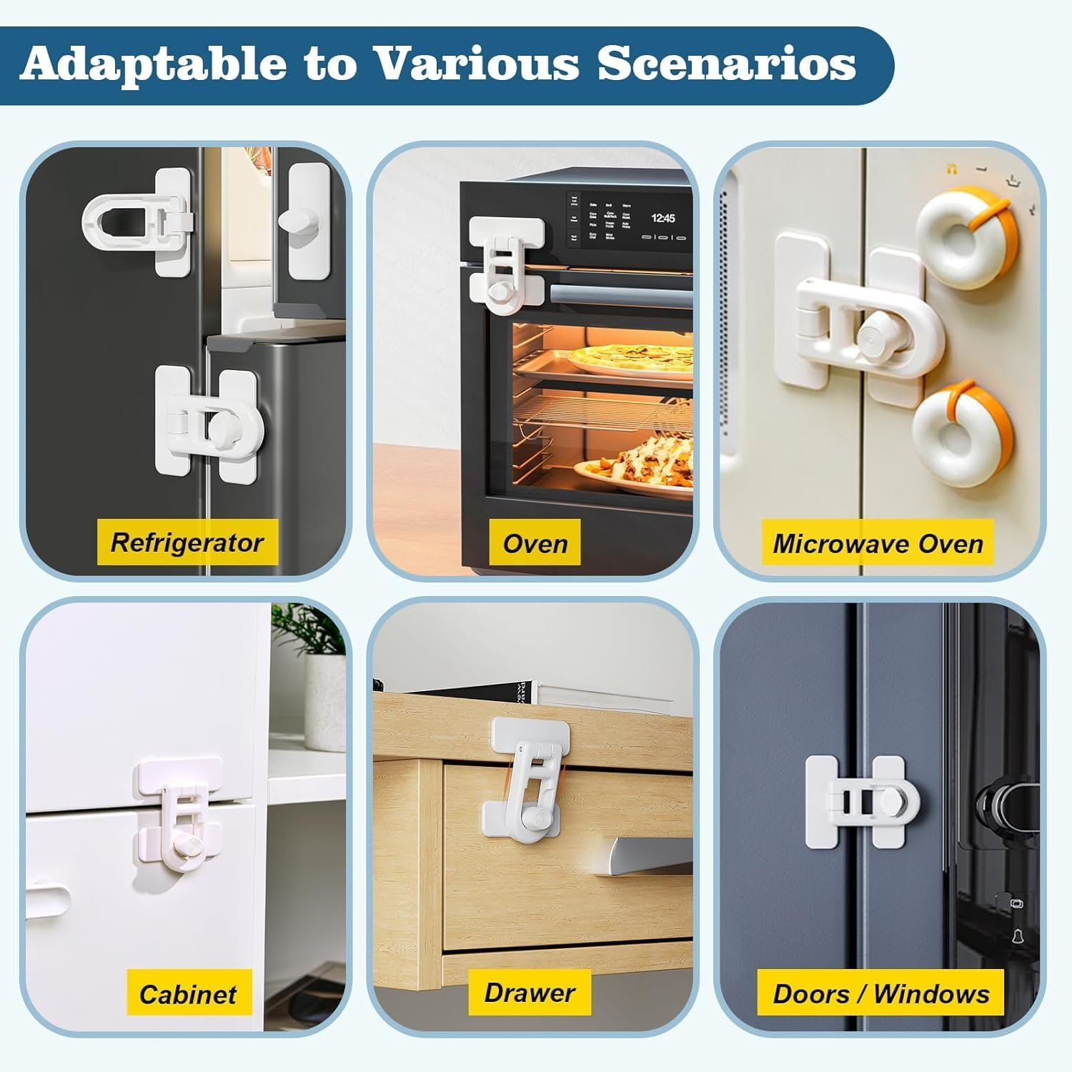 Childproof Refrigerator Door Lock-4 Pack Baby Safety Fridge Door Lock for Fridges Freezers and Cabinets, Cabinet Cupboard Lock for Toddlers,Easy to Install,No Tools Need or Drill(Black) image number 5