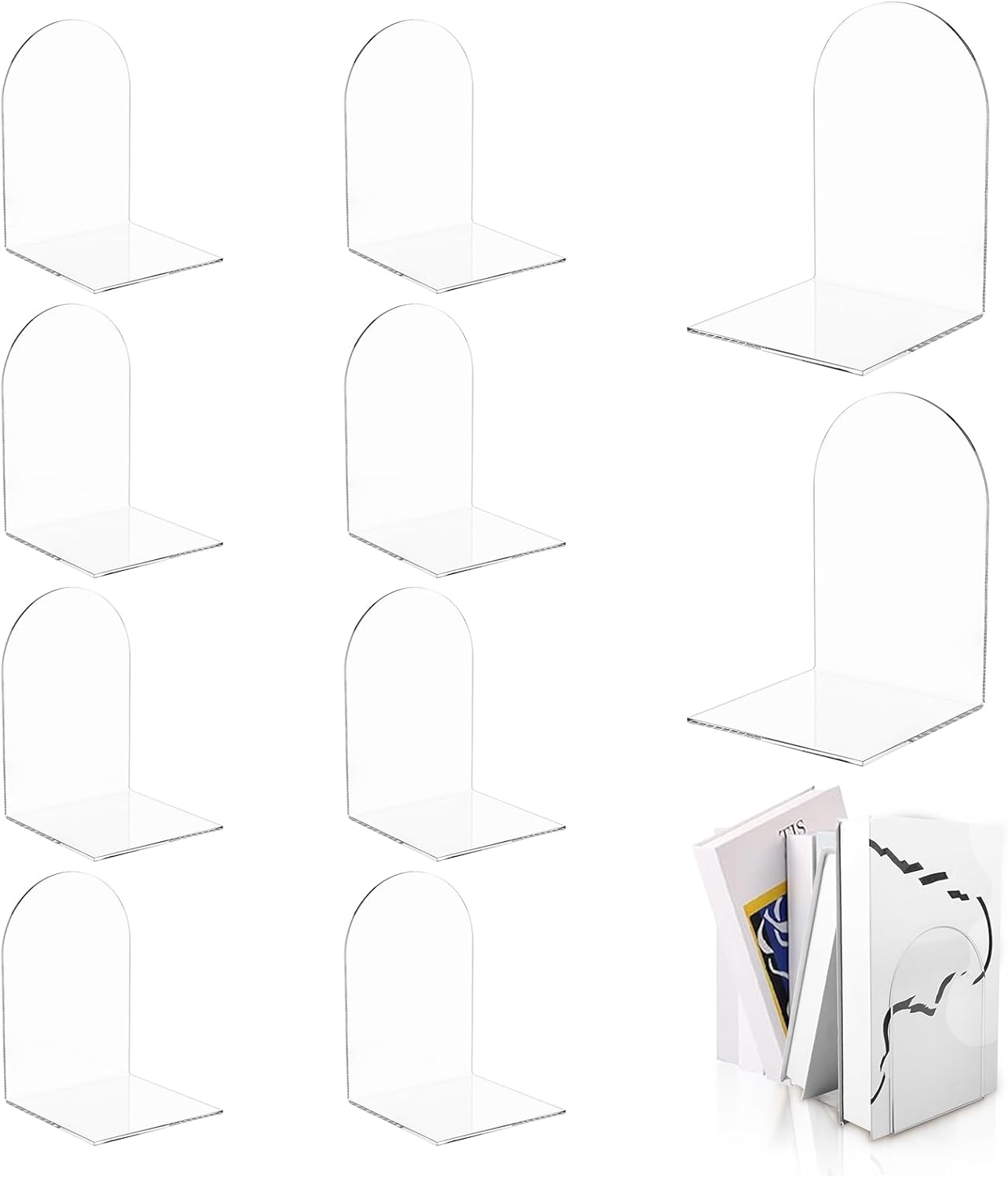 20Pcs Clear Acrylic Bookends L-Shaped Book Ends Organizer Bookshelf Decor for Bedroom Library Office School (Clear, 20Pcs)