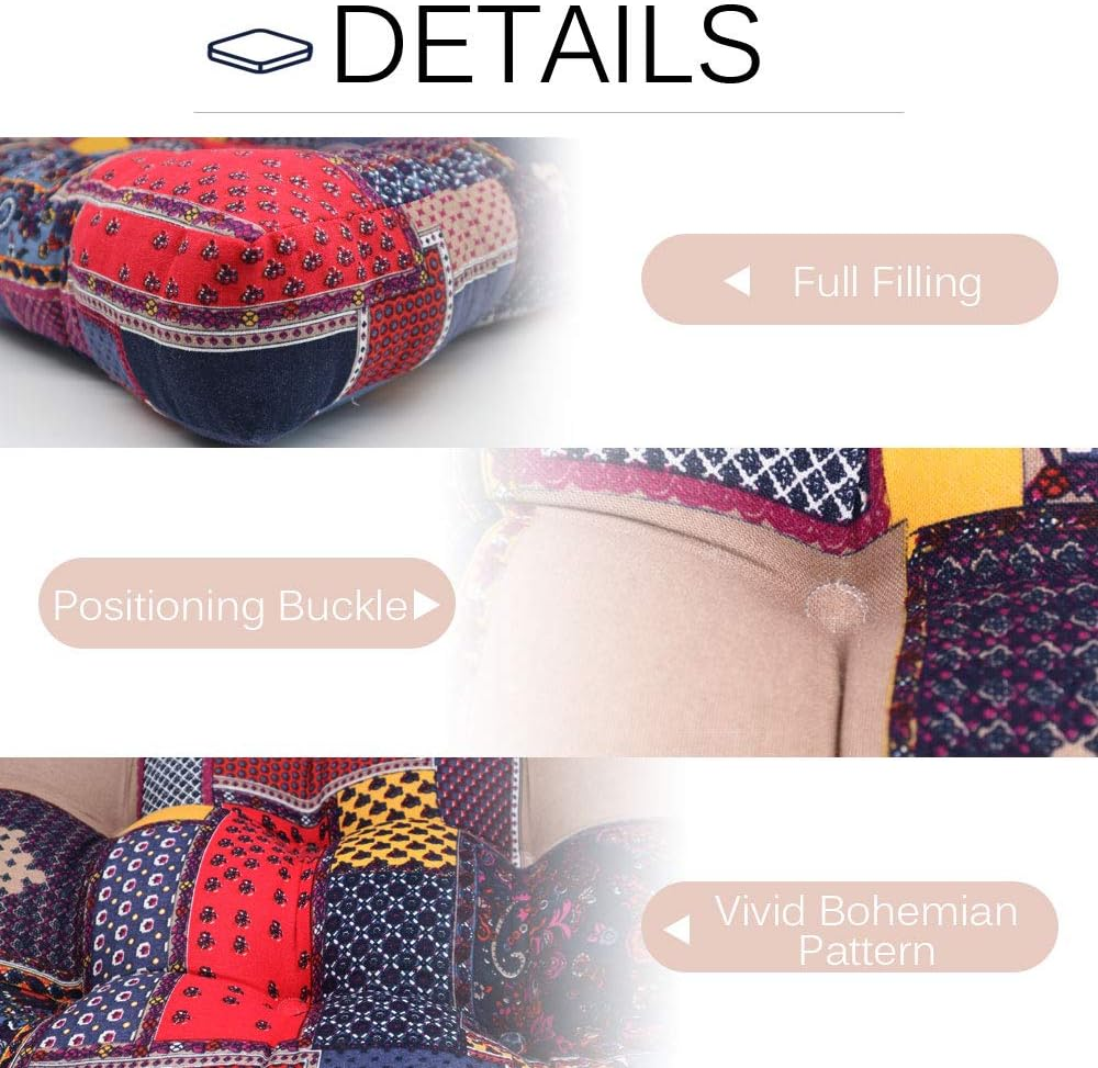 HIGOGOGO Boho Floor Pillow, Bohemian Patchwork Style Meditation Pillow Square Seat Cushion Yoga Cushion India Seating Pad for Living Room Bedroom Balcony Garden Party Decoration, 22X22 Inch image number 1