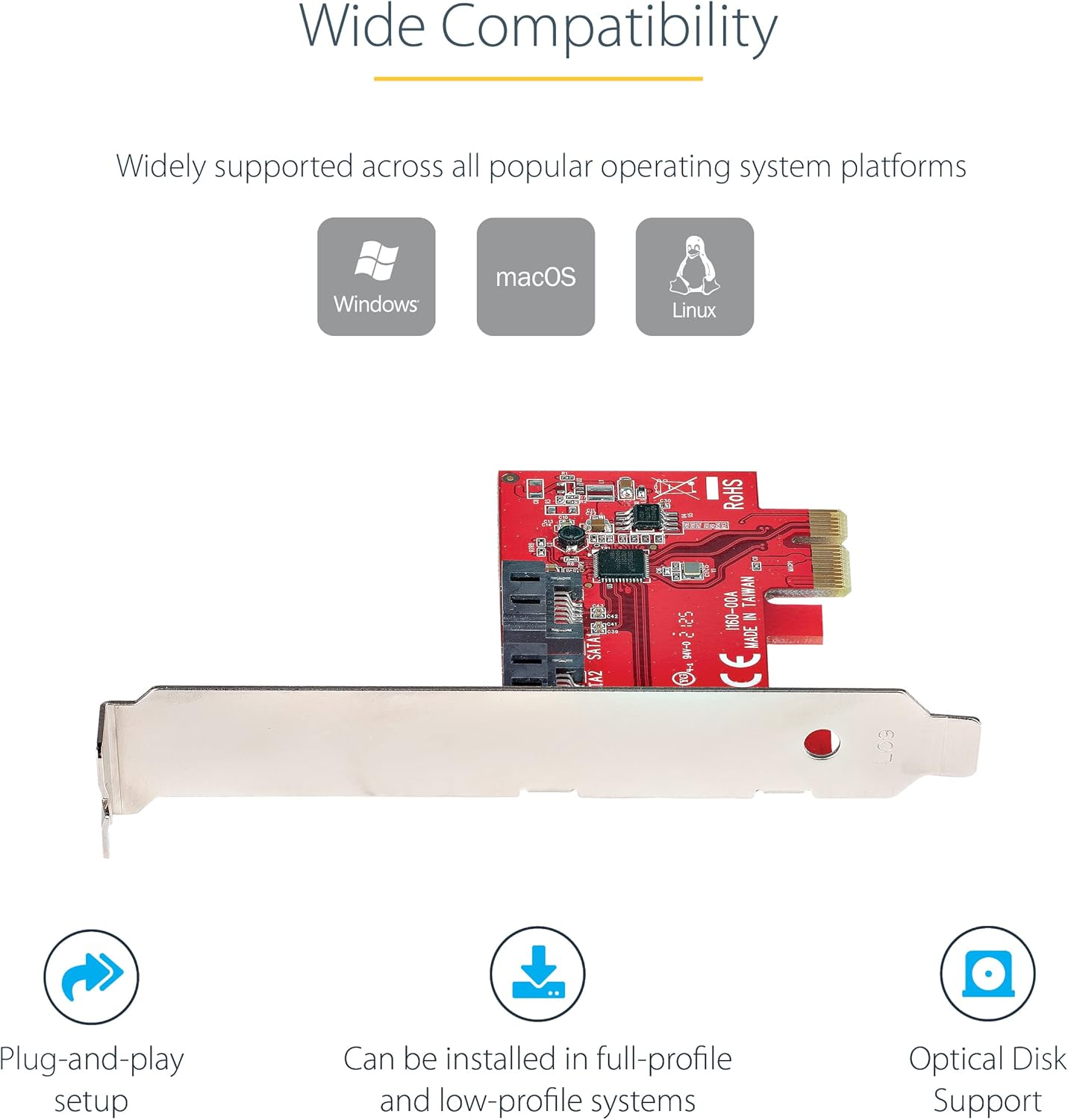 Startech.Com 2P6G-PCIE-SATA-CARD SATA Pcie Card 2 Port 6Gbps Pcie SATA Expansion Card image number 3