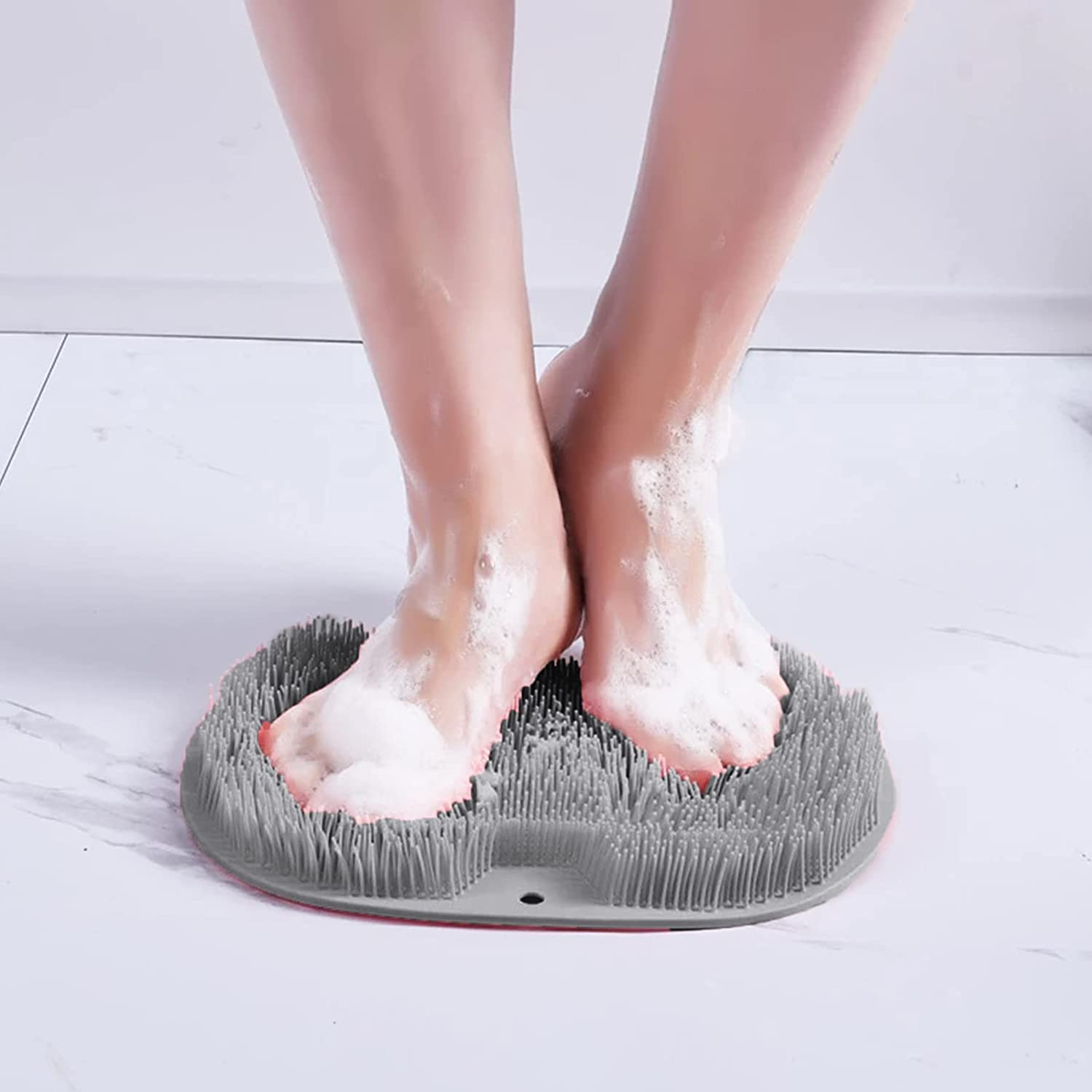 Back/Feet Scrubber for Shower,Silicone Shower Brush with Suction Cup for Cleaning & Exfoliating Skin,Floating Body Long Bristles for Wet or Dry Brushing,Cleans the Body Easily,30&times;25Cm (Gray) image number 1