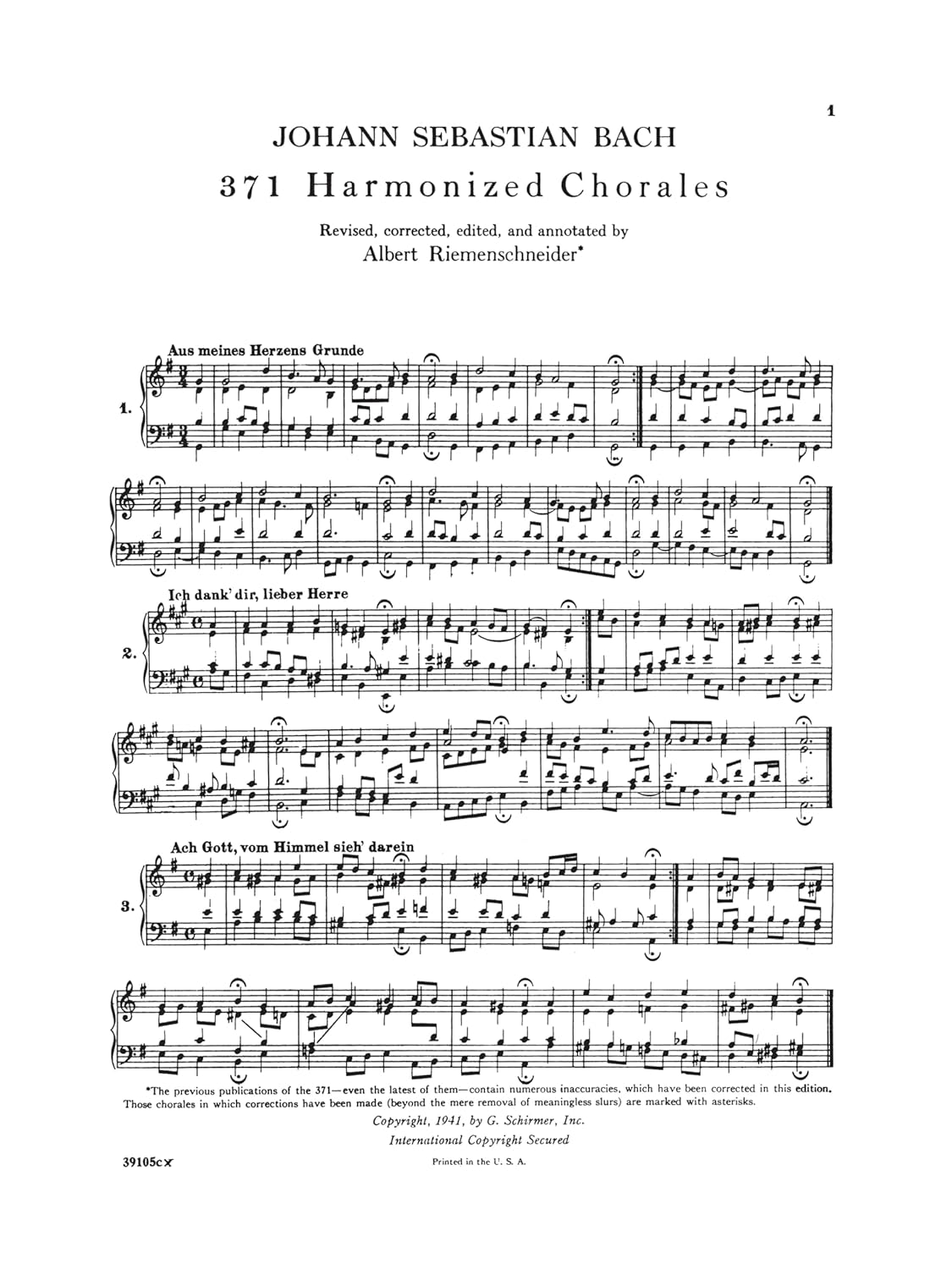 371 Harmonized Chorales and 69 Chorale Melodies with Figured Bass: Piano Solo