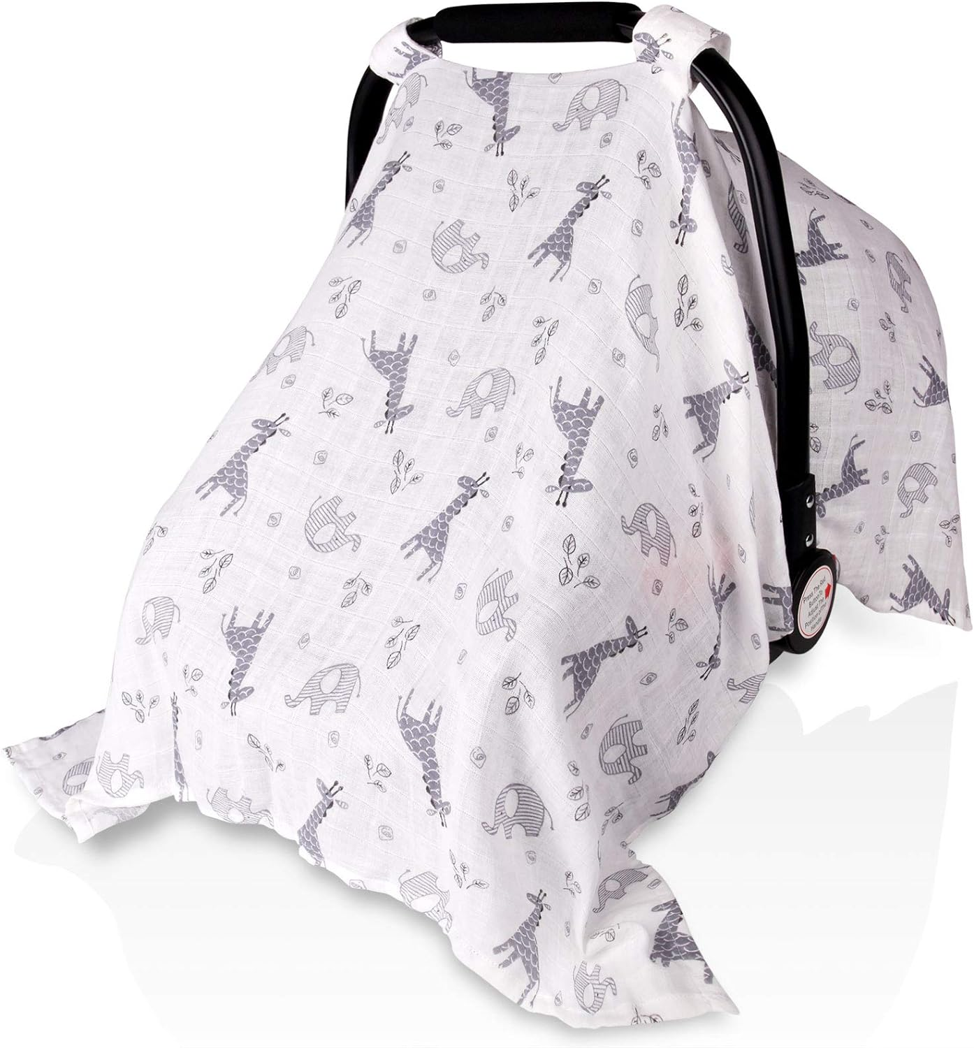Baby Car Seat Covers for Boys Girls, Metplus Muslin Infant Carseat Canopy, Lightweight Breathable Newborn Carrier Canopies Stroller Cover, Universal Fit Large Size 47.2 X 35.4 Inch, Elephant Giraffe image number 6