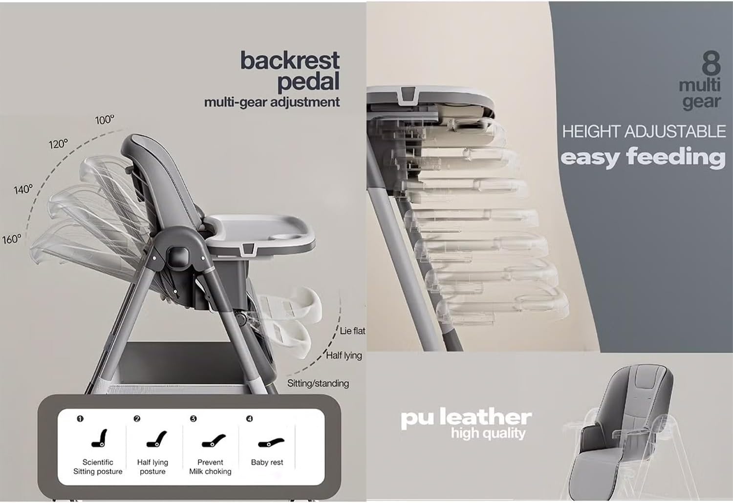 4 in 1 Baby High Chair for Dining & Feeding &ndash; Adjustable Toddler Highchair with 4 Wheels, Foldable & Portable Design, Bpa-Free Tray, Safe 5-Point Harness, Suitable for 6 Months to 6 Years (White)