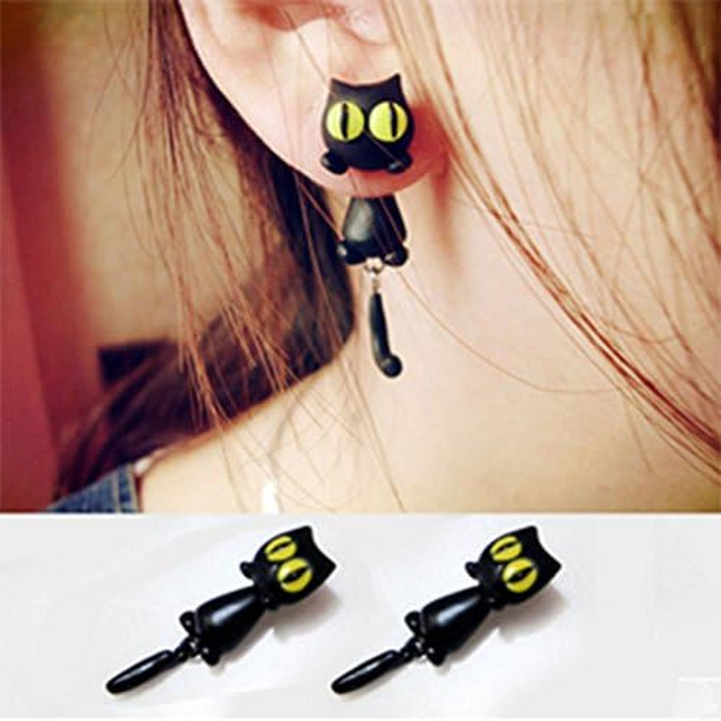 Cat Women Stud Earrings Jewellery,Handmade Earring for Mens Girls Kids (Black) image number 4