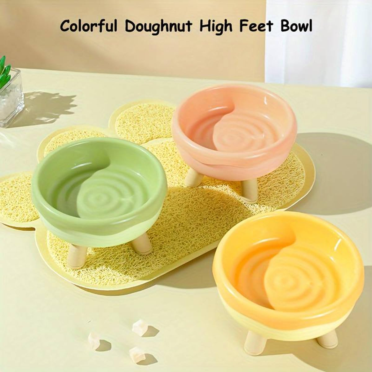 AIMALL Elevated Cat Bowl Donut Design | Anti-Knock High Bowl for Cats & Dogs | Ergonomic Pet Feeding Bowl | Non-Slip Food & Water Basin | Cervical Spine Protection | Sizes: 5.6 X 3.3 Inches - Green image number 7