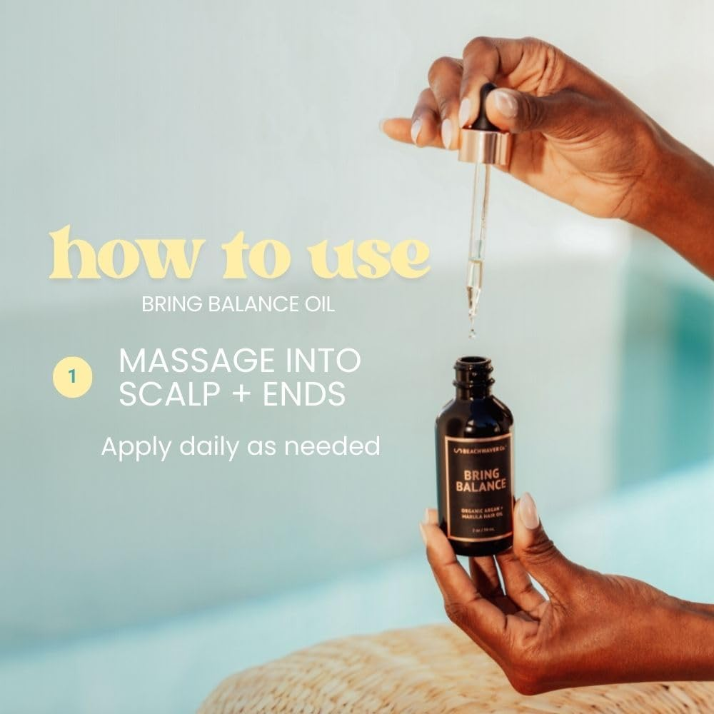 Beachwaver Bring Balance Organic Argan & Marula Hair Oil (2 Oz) | Vegan, Fragrance-Free Hair Oil Treatment | Only 5 Ingredients: Marula, Jojoba, Black Cumin, Sunflower & Argan Oils