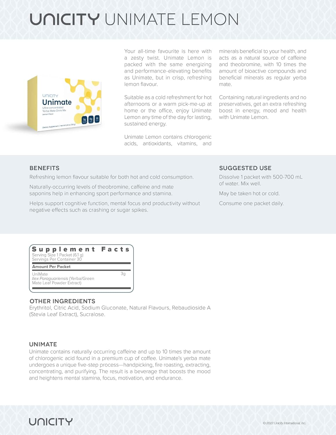 Unicity Unimate Lemon Flavour - 30Sachet/ Box image number 3