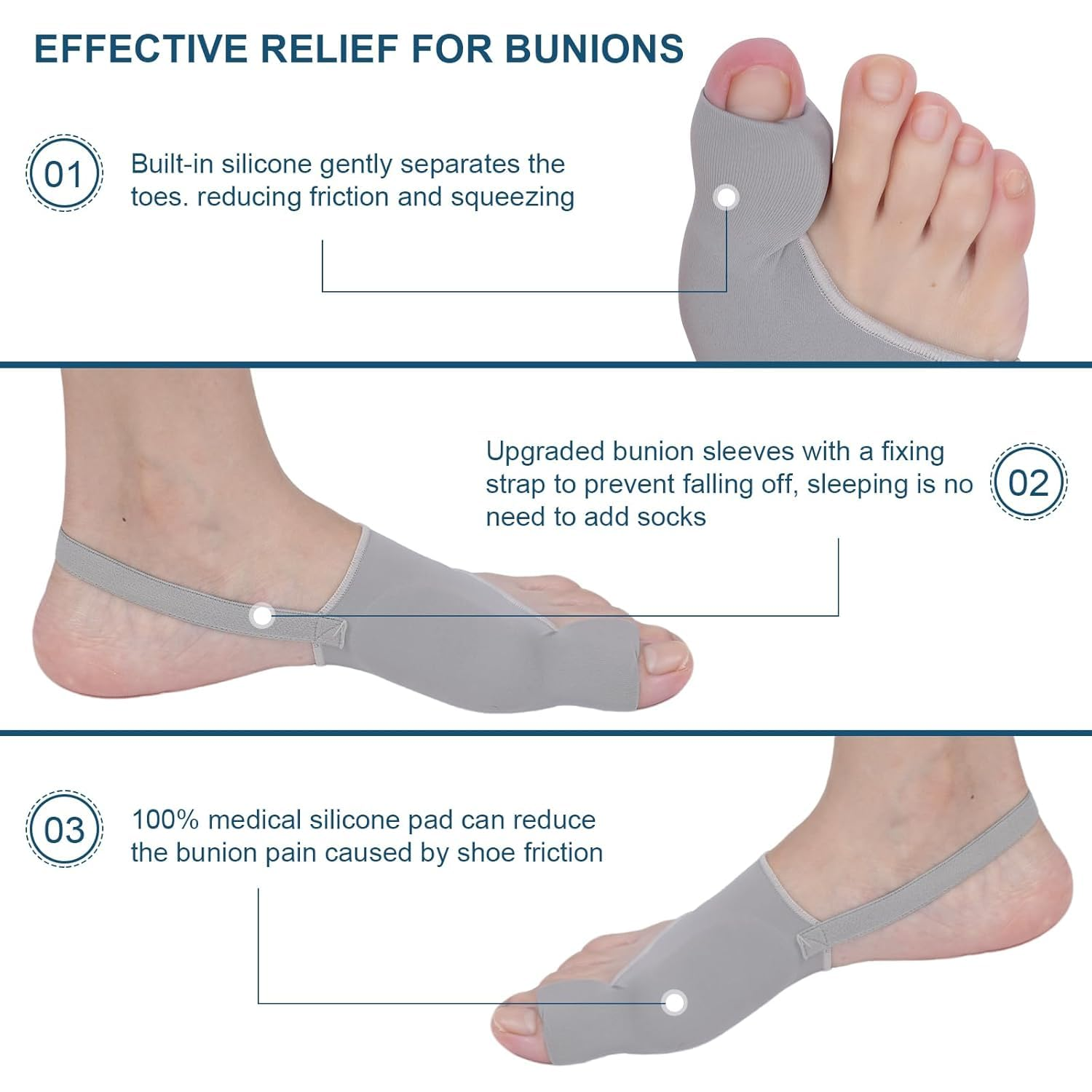 Bunion Corrector for Women Big Toe, Bunion Corrector for Men Hallux Valgus Pain Relief, Big Toe Separator, Comfortable, Breathable & Non-Slip Hammer Toe Straightener, Day/Night Support（2Pcs ）