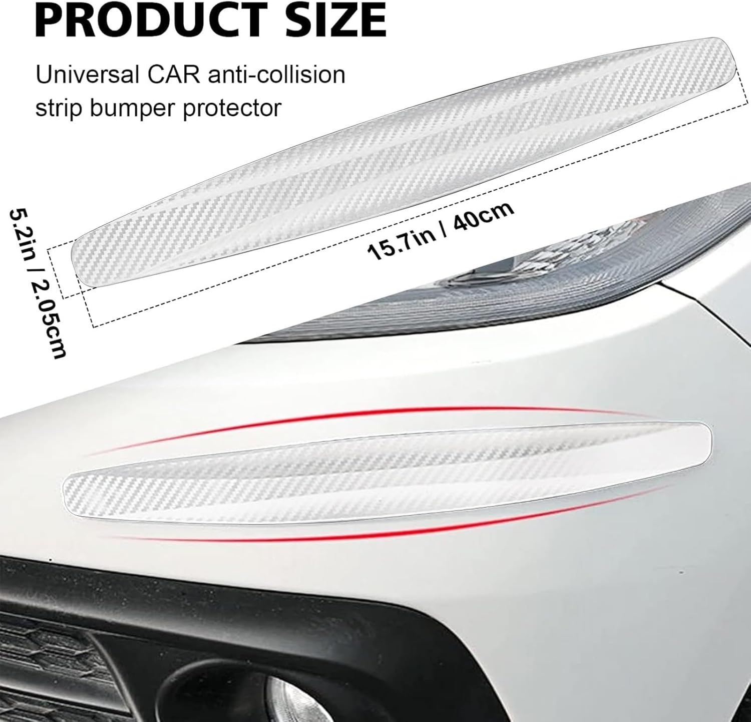 Zurligi 2 Pcs Car Bumper Protector Strip, Carbon Fiber Car Front Rear Bumper Guard Protector Rubber Strips, Universal Front Rear Corner Guard Anti-Collision Strip for SUV, Truck (White) image number 4