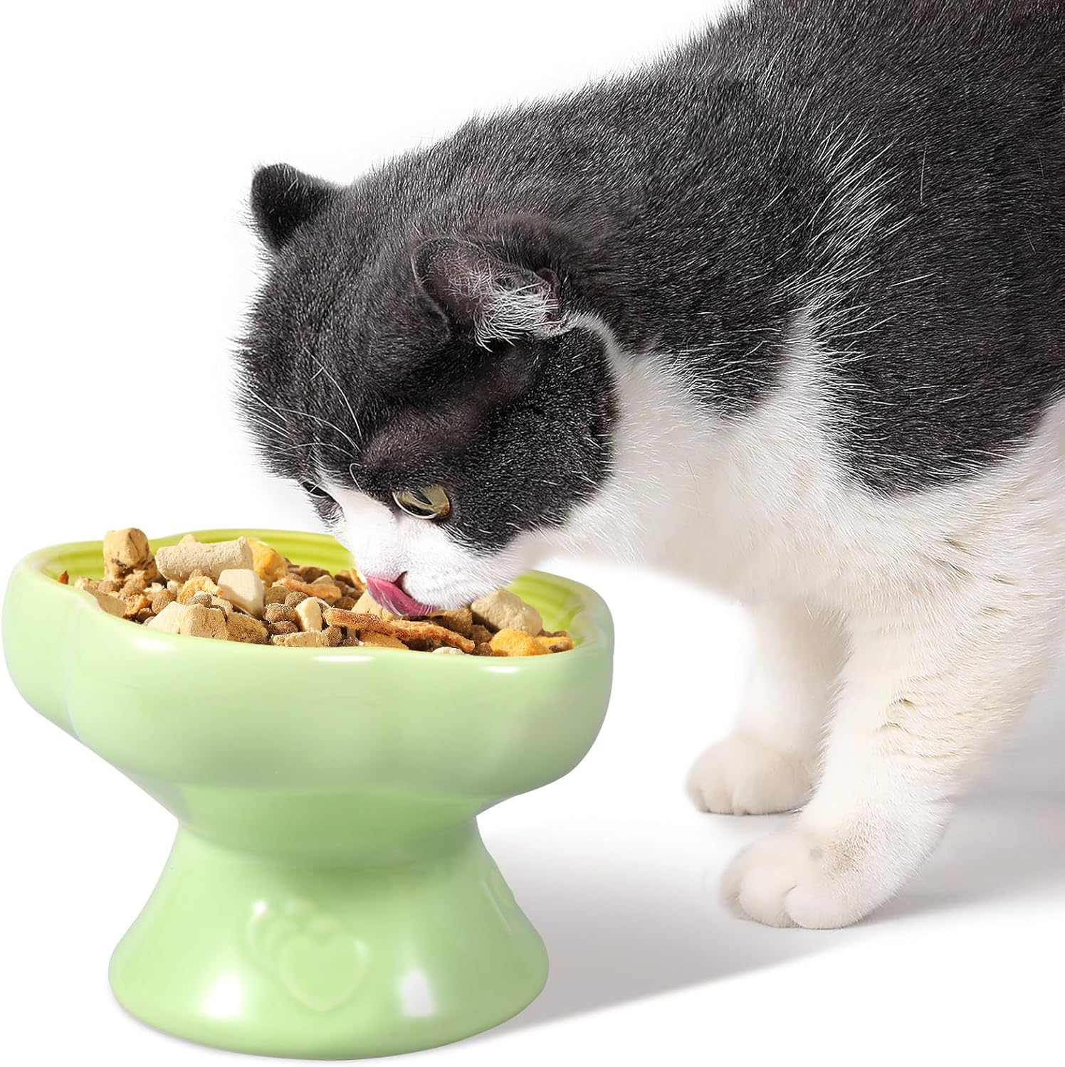 Ceramic Raised Cat Bowl-230 Ml 15&deg; Tilted Elevated Dog Feeder Bowl Pet Food Water Feeder Dish Dishwasher Safe for Pet Dog Cat(Pink,1)