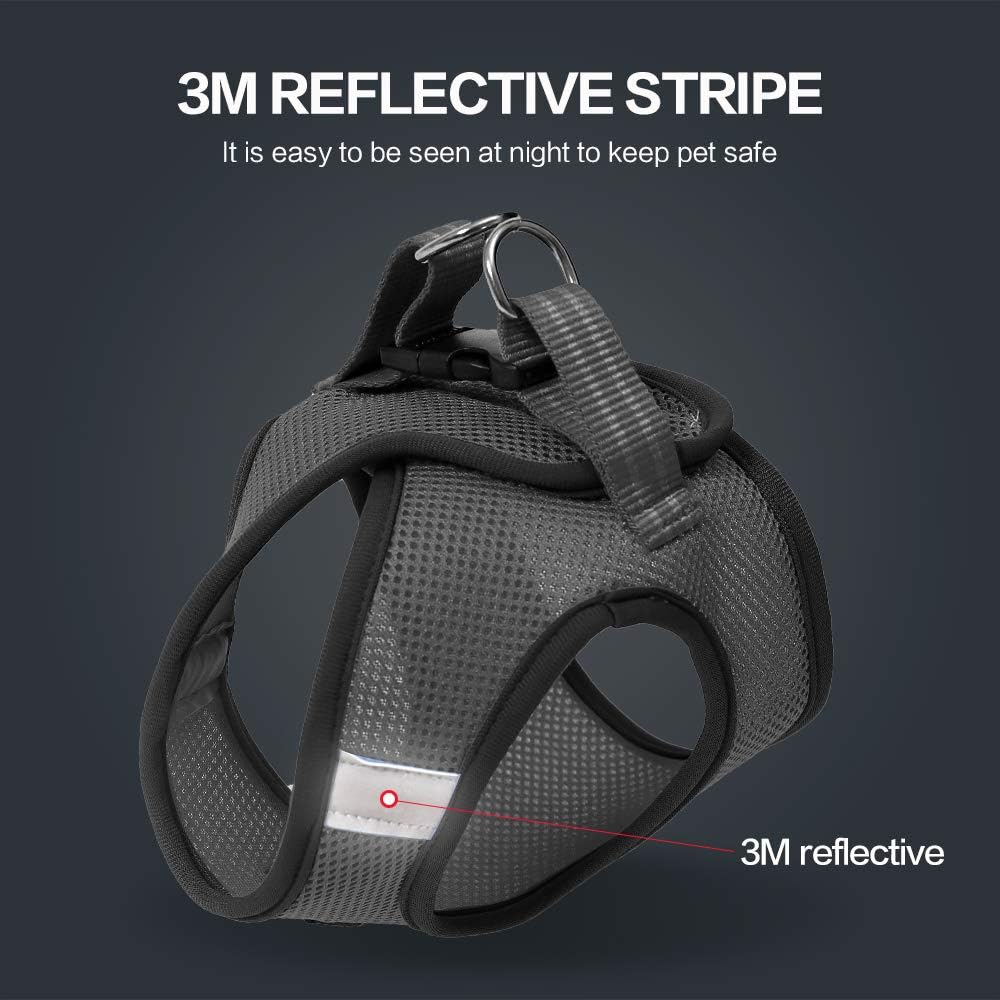 Dotoner Cat Outdoor Walking Harness Set, Pet Vest Cat Harness Breathable Mesh, Adjustable Reflective Cat Chest Straps with Escape Proof Buckle (L (Pack of 1), Grey) image number 3