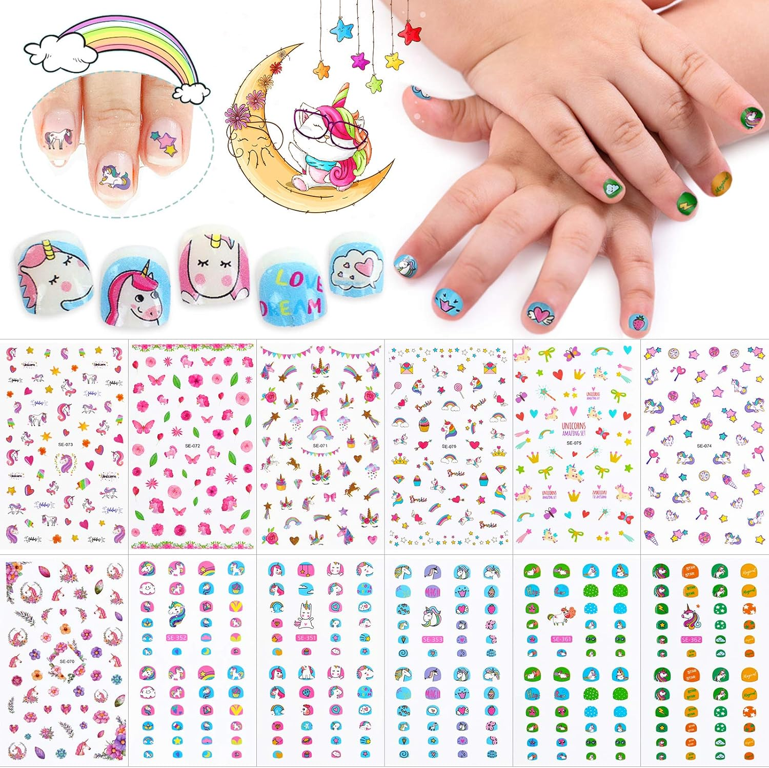 Unicorn 3D Nail Art Stickers Decals Self-Adhesive for Kids Little Girls, 270+ Cute Nail Tip Star Crown Princess Nail Manicure for Fingernails Toenails Birthday Party Supplies Gift Favors image number 4