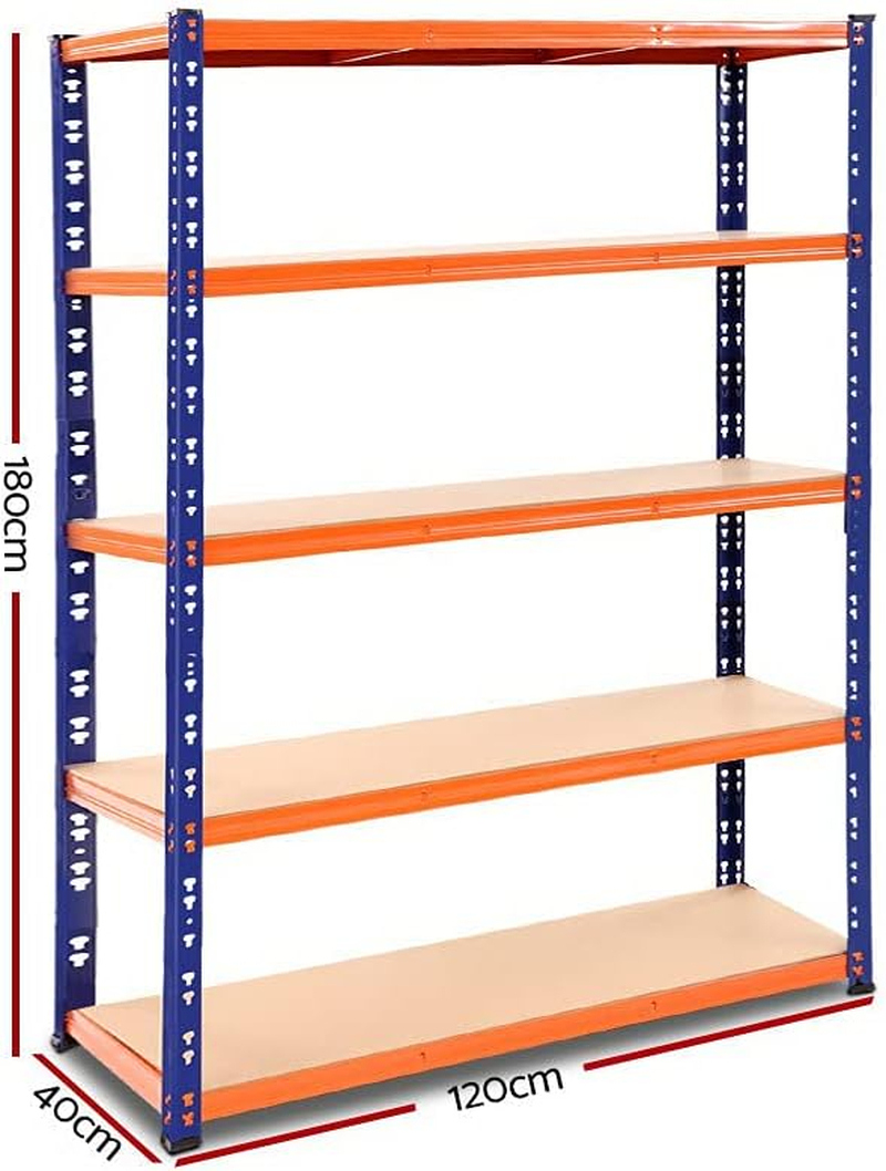Giantz 1.8M X 1.2M Garage Shelving, Warehouse Racking System Rack Storage Shelves Industrial Commercial Organize Capacity, 5 Steel Metal Adjustable 1000KG Assembly Easy Orange&Blue image number 5