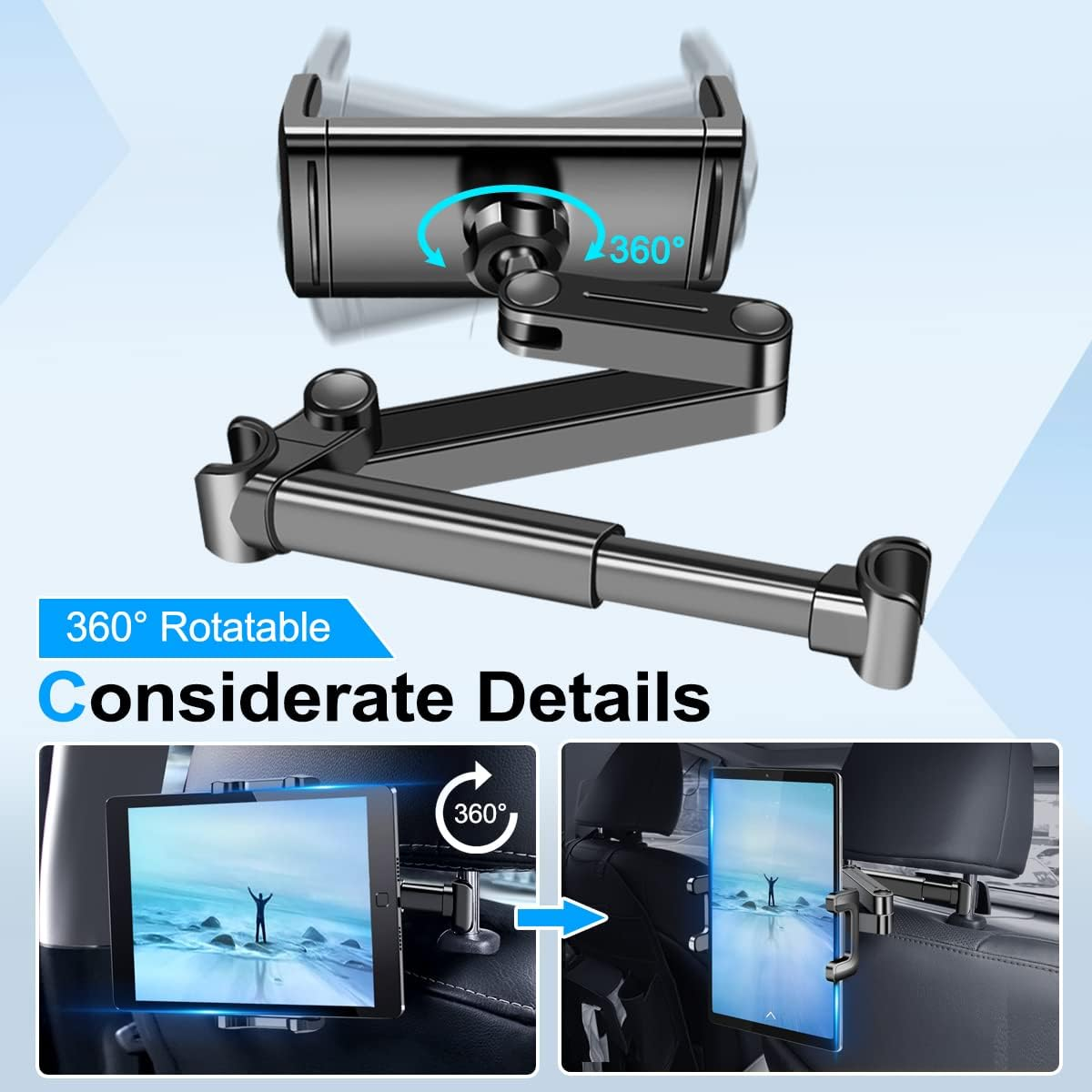 Vehicle Mount,Adjustment Phone Tablet Stand Compatible for Ipad Pro Air Mini, Galaxy Tabs, Other 4.7-10.23 Inch Mobile Phones and Tablet Computers image number 1