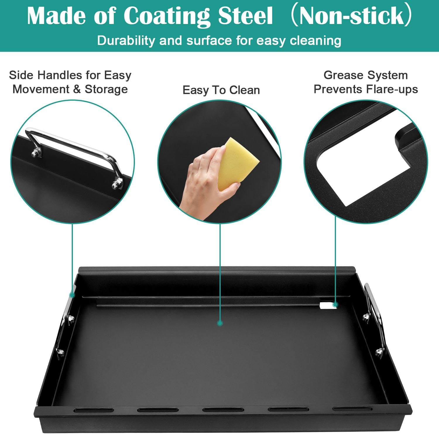 Griddle Inserts for Chargriller, Flat Top Griddle for Char-Griller 5050, 3001, 5650, 3030, 3725, King Griller 3008, 5252 Grill Models, Replacement Part for Char Grille Grates, Carbon Steel image number 3