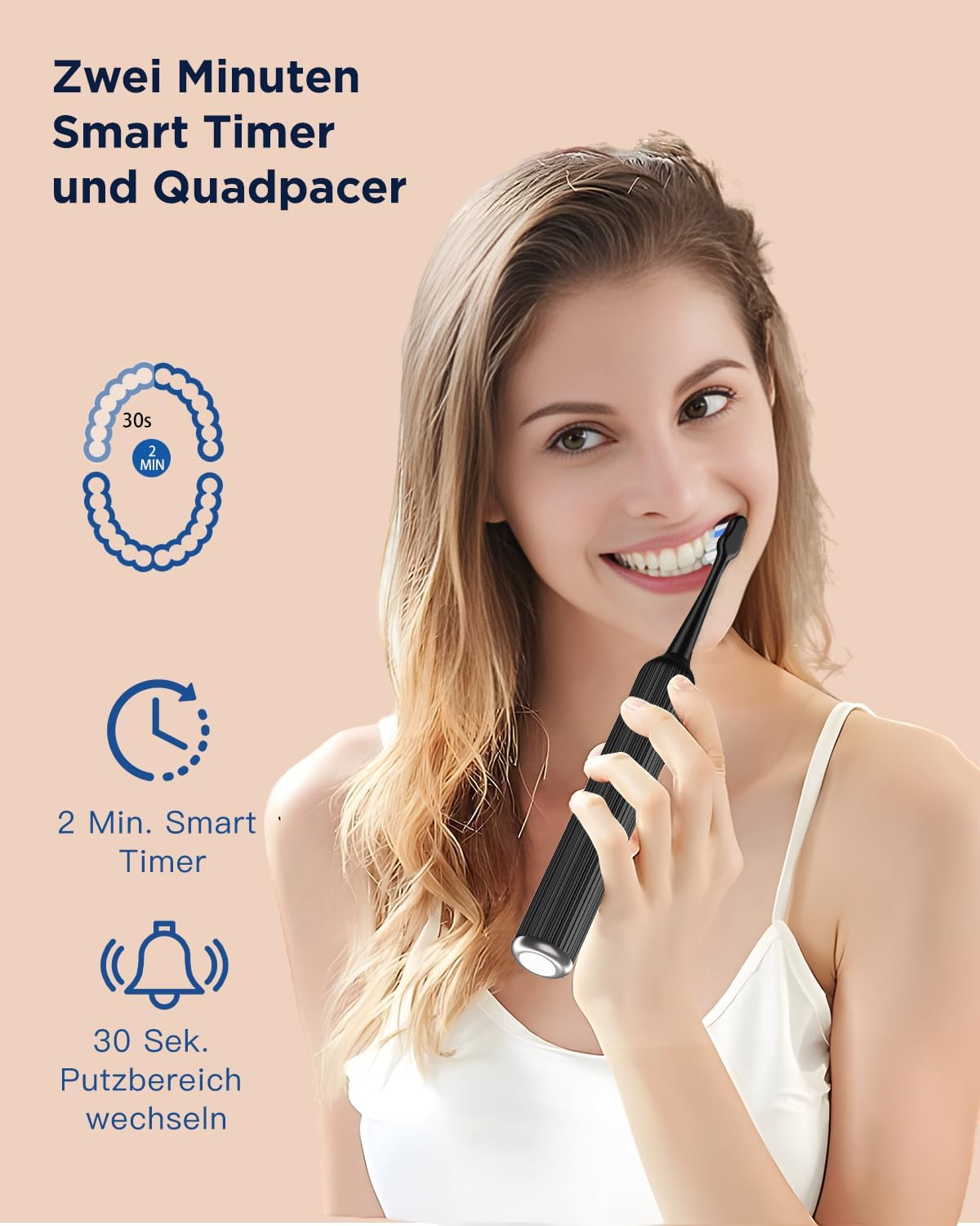 Electric Sonic Toothbrush for Adults & Children, 5 Cleaning Modes with 3 Intensity Levels, Timer, 8 Replacement Brush Heads & Travel Case, Rechargeable Sonic Toothbrush, Black image number 2