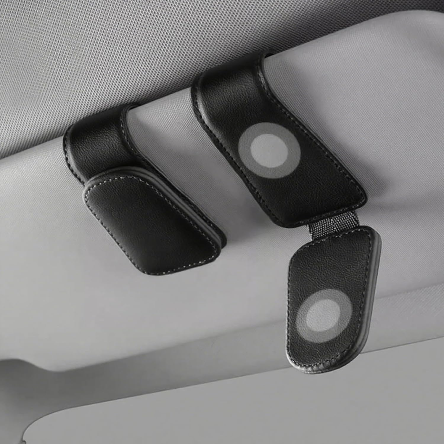 Magnetic Leather Sunglass Holder for Car Universal Sunglasses Clip for Car Visor Auto Interior Accessories for Different Size Eyeglasses Car Accessories Black image number 6