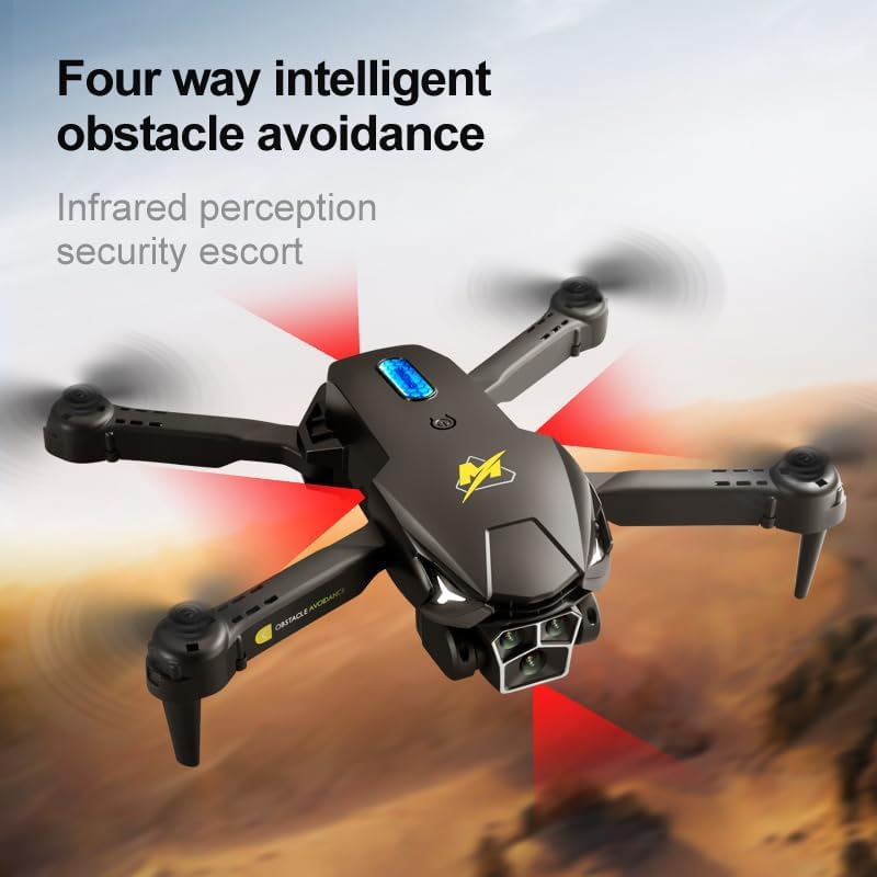 Obstacle Avoidance Optical Flow Location Wifi FPV with 3 HD Camera Altitude Hold Mode Foldable RC Drone Quadcopter with Carry Case & 3 Batteries (Black)