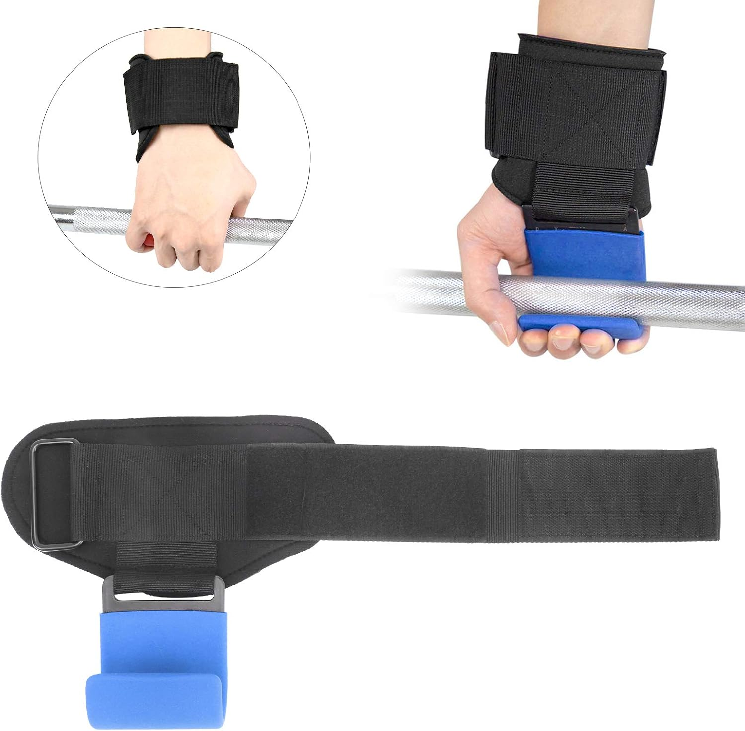 Weight Lifting Strap with Hook, Heavy Duty Wrist Straps Wrist Guard Weightlifting Support Hook Weightlifting Pull up Hook Adjustable (Blue Row Hook) image number 6