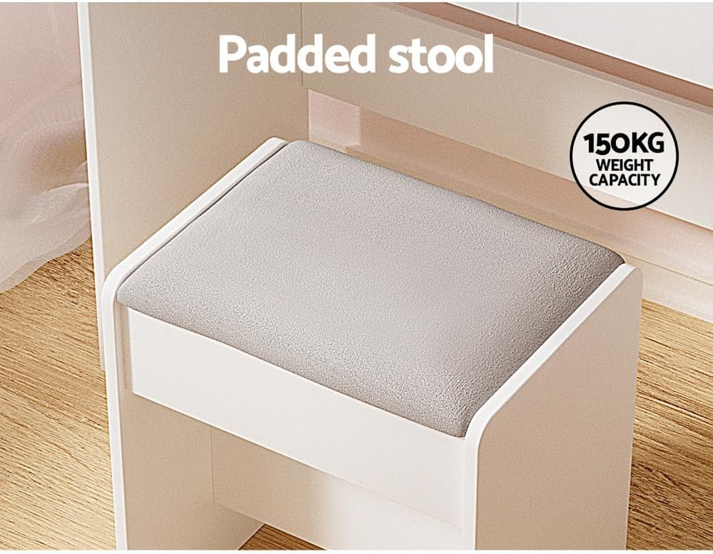 Artiss Dressing Table, Dressing Table with Mirror Lights 10 Bulbs LED Mirror Makeup Stool Set Wooden Vanity Desk Chair, Home Bedroom Furniture Girls Women Organisers, Drawers Shelves Tabletop White image number 1