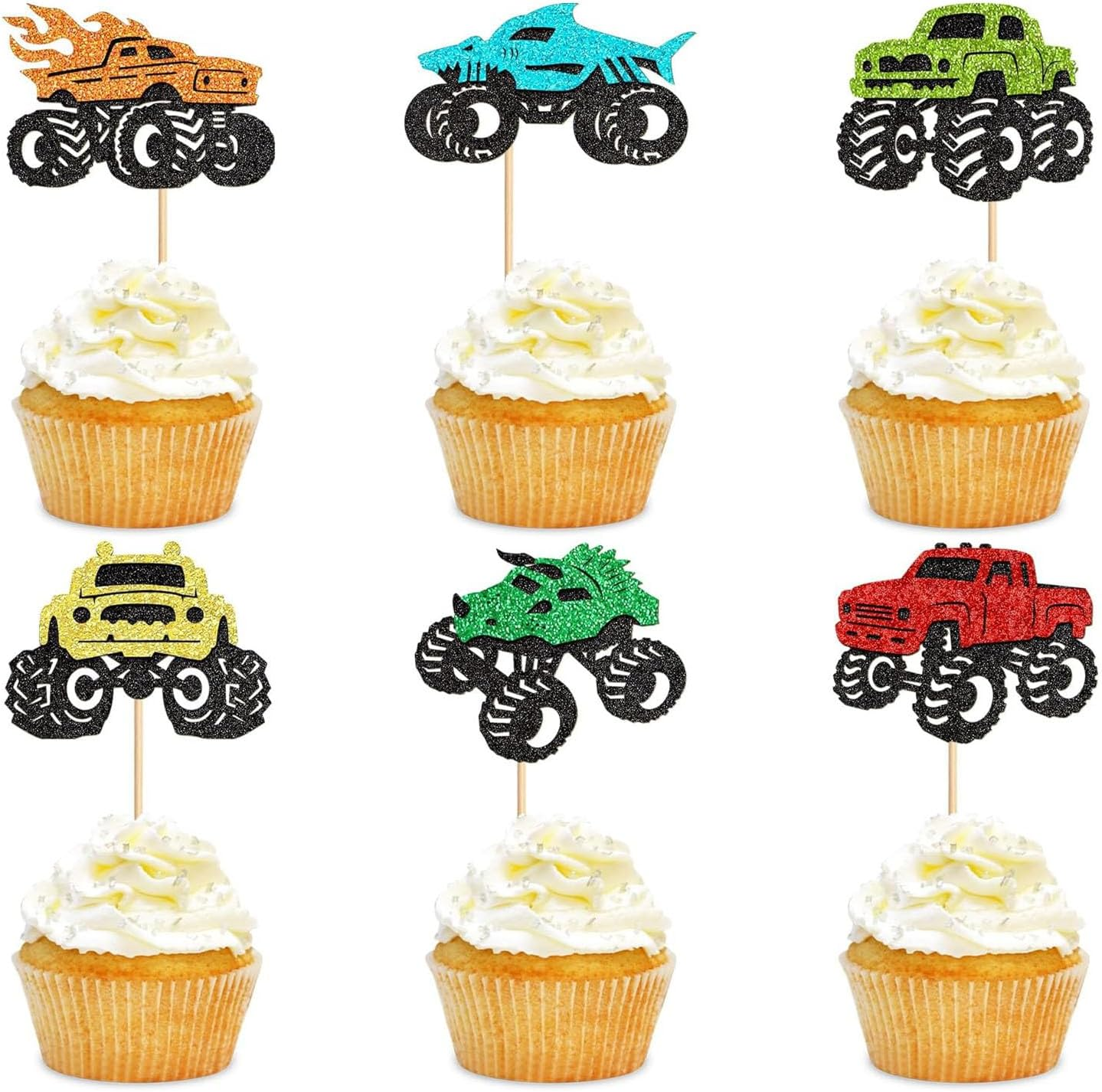 Monster Truck Car Cupcake Toppers, 24Pcs Racing Race Car Cupcake Toppers Fighting Picks for Racing Sports Racecar Theme Birthday Party Cake Supplies Decorations