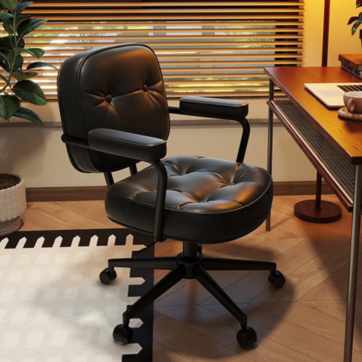 Minexiaojia Home Office Chair with Adjustable Height, 360&deg; Swivel PU Leather Desk Chair - Armrest Computer Chair for Back Support, Comfortable Rolling Chair for Home Office, Gaming Chair (Black)