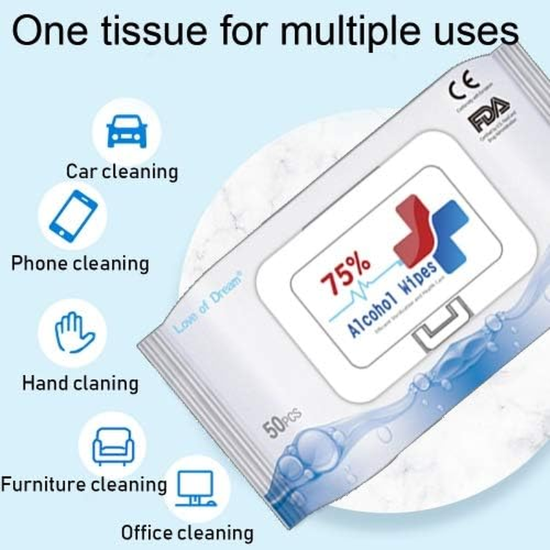 Love of Dream 75% Alcohol Wipes, Surface Cleaning, Unscented, 100 Sheets per Pack image number 2