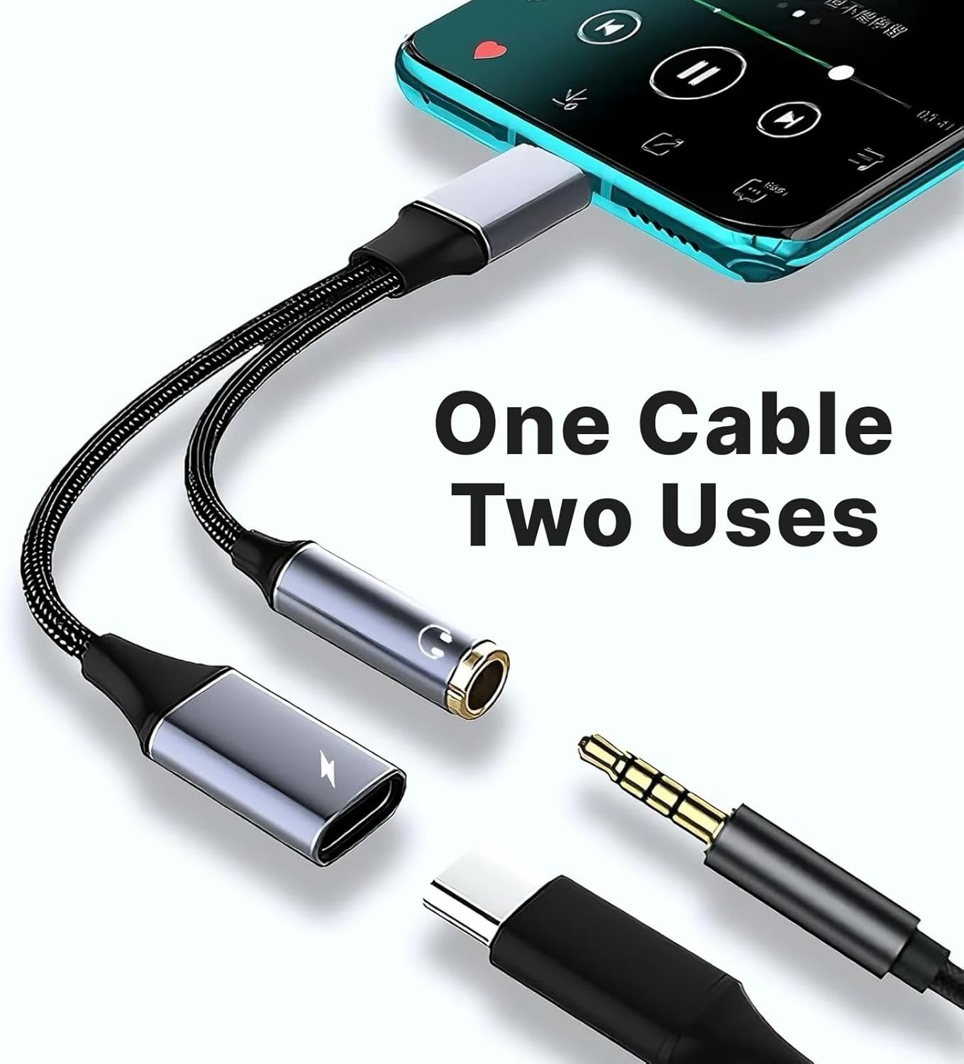 USB C to 3.5Mm Headphone and Charger Adapter, 2-In-1 Type C to Aux Audio Jack Splitter with PD 60W Fast Charging, Compatible with Samsung S22/S21, Note20, Pixel 6, Ipad Pro, Compact Design, Grey image number 5