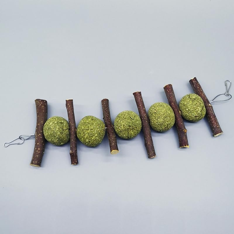 Bunny Chew Toy for Teeth Natural for Hay Treats Wood Sticks Grass Balls Cage for Rabbit Chinchilla Hamster Guinea image number 1