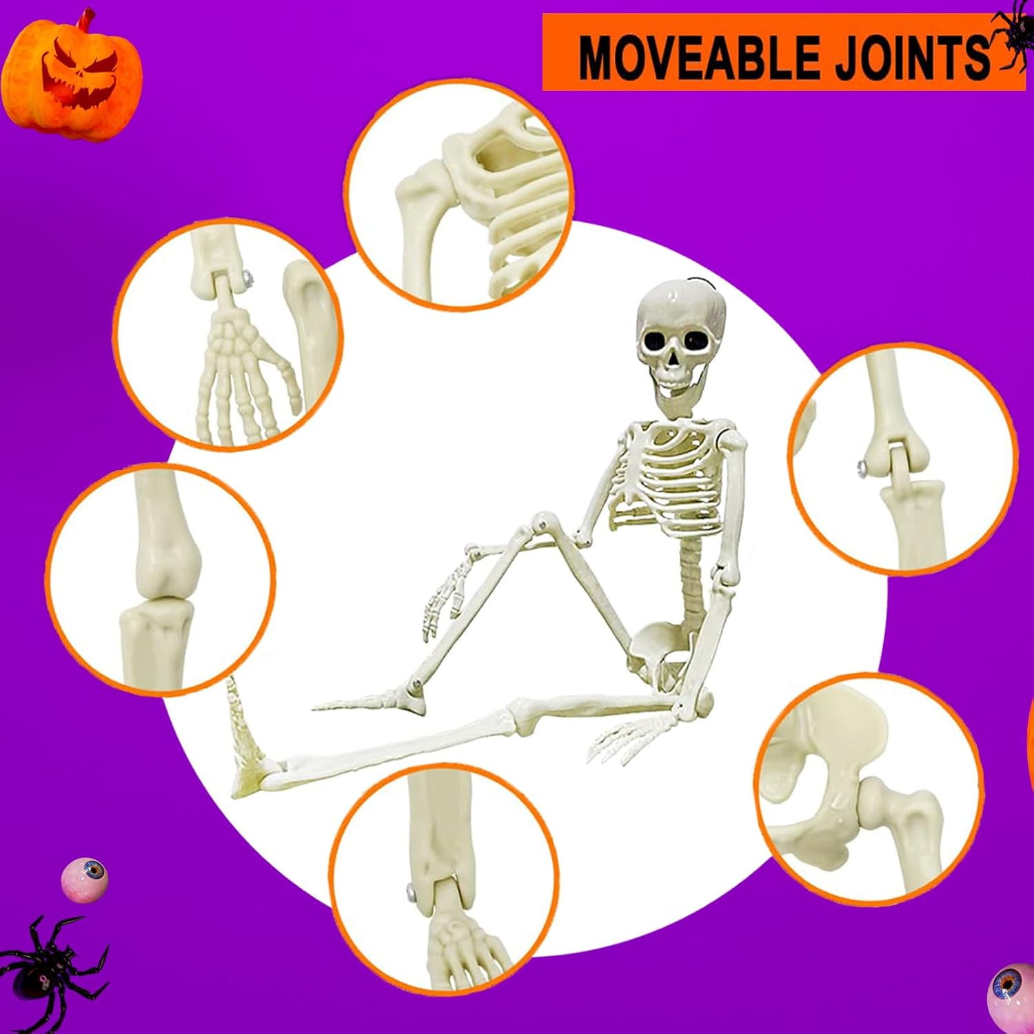 2 Pack Halloween Hanging Skeleton Decorations Full Body Posable Joints Skeletons 16 Inch Mini Skeleton Realistic Human Plastic Bones Halloween Outdoor Indoor Decoration, Halloween Skeleton Decor Movable for Haunted House Props Halloween Party Decoration image number 5