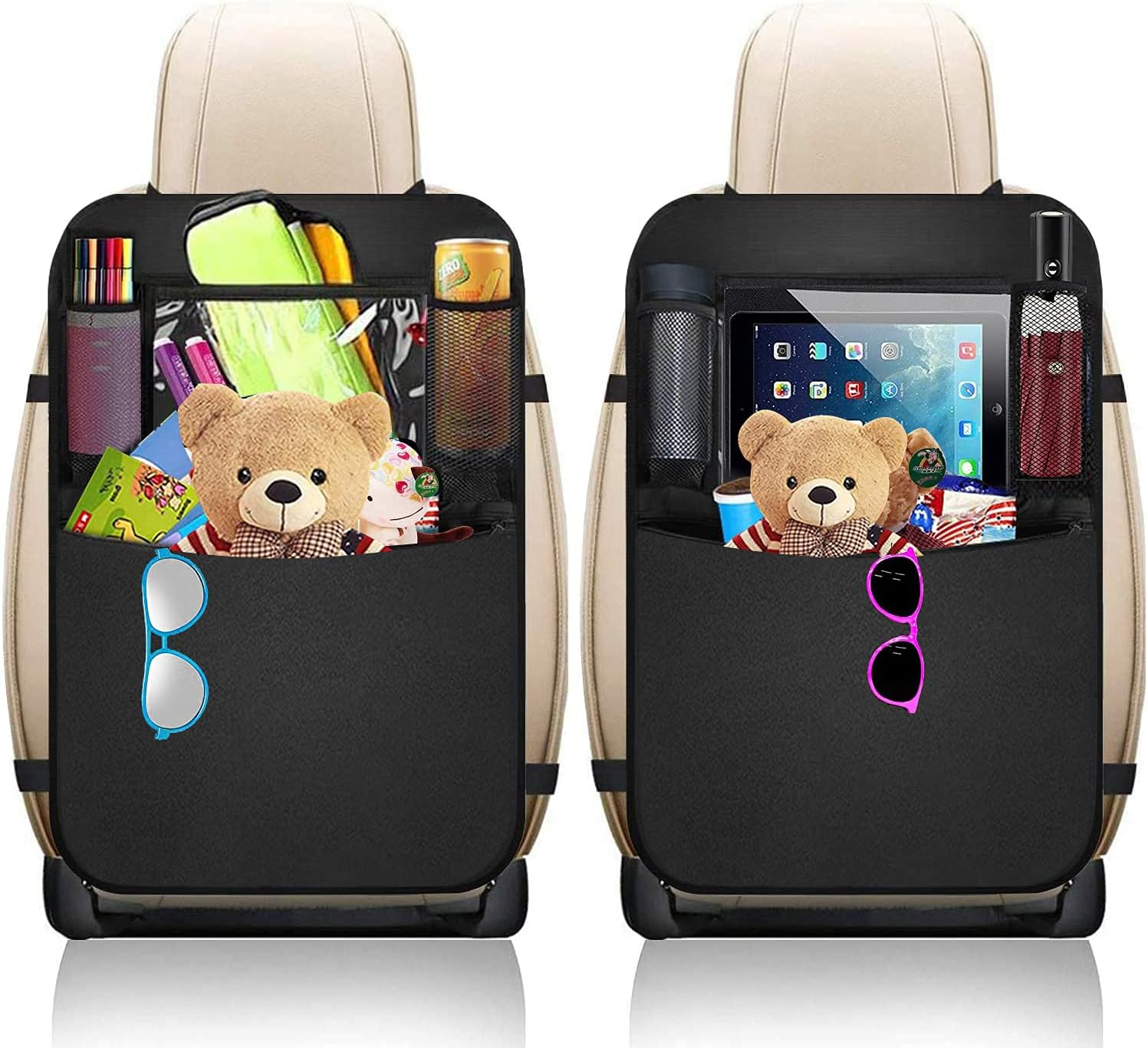 Premium Backseat Organizer for Kids 2 Pack, Waterproof and Stain Resistant Kick Mats Back Seat Protector, Durable Backseat Car Organizer with Tablet Holder+Storage Pockets image number 2