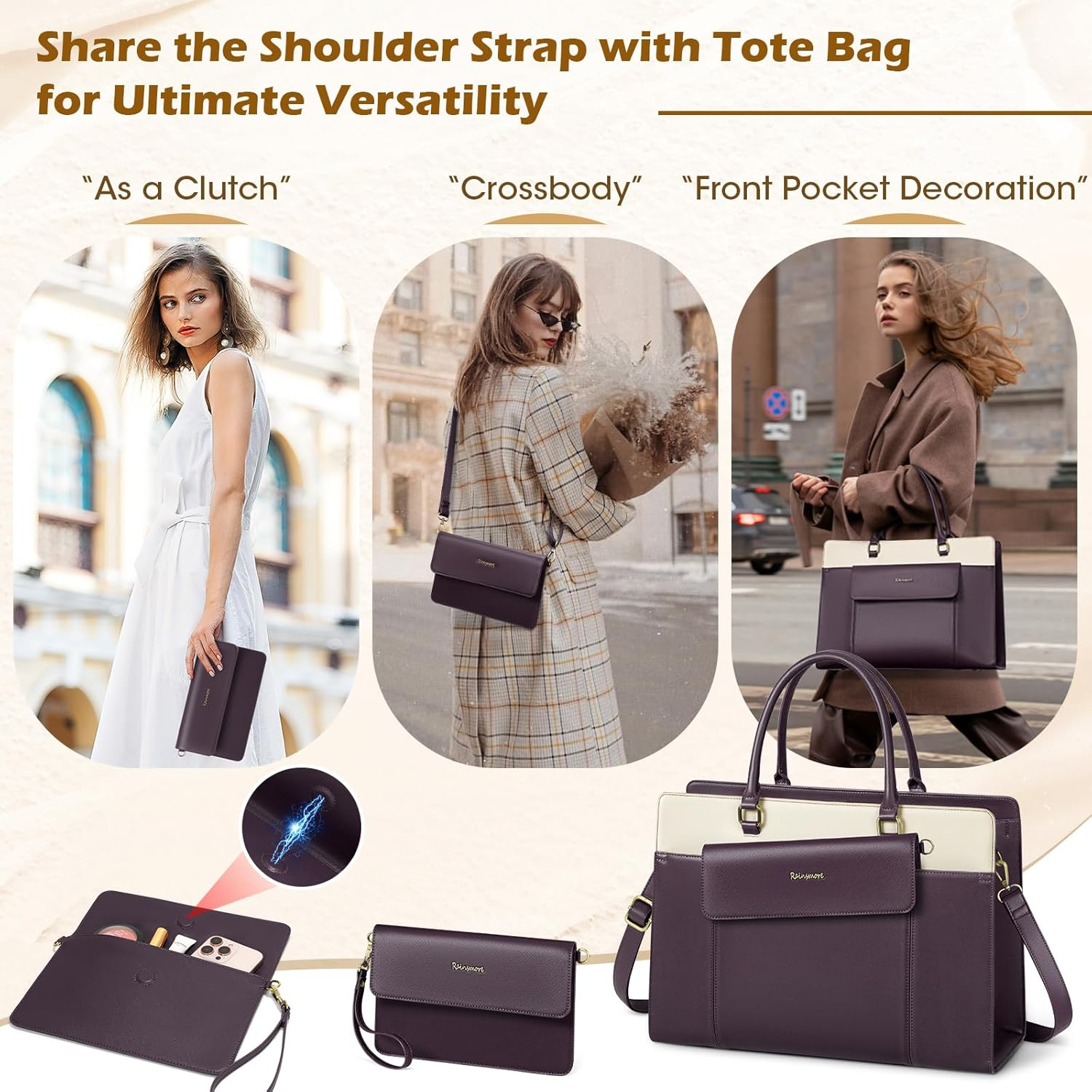 RAINSMORE Laptop Bag for Women 15.6 Inch with Clutch Purse, 15.6 Inch image number 1