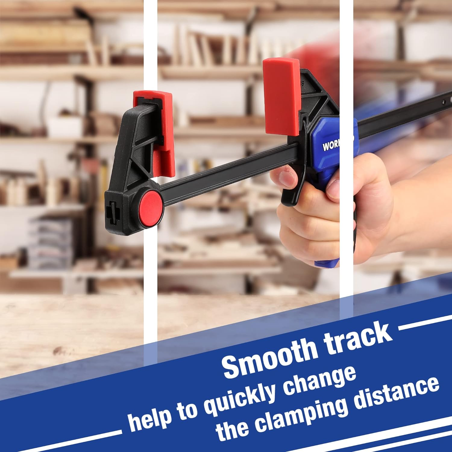 WORKPRO Bar Clamps for Woodworking, 4 Pack 6-Inch and 2 Pack 12-Inch One-Handed Wood Clamps/Spreader Set, Light-Duty Quick-Release F Clamps with 150 Lbs Load Limit image number 3