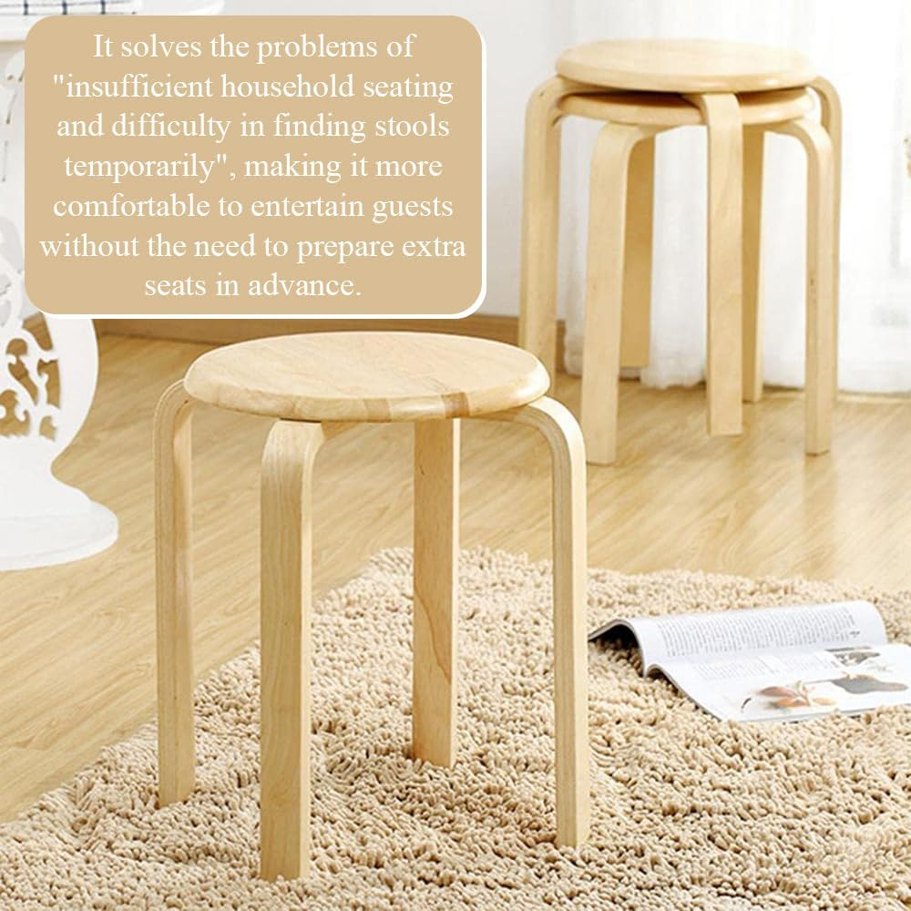Solid Wood round Stool,Stackable Dining Stools,Home Supplies,Multifunctional Backless Chairs,Sturdy Lounge Wooden Chairs,For Kitchen,Garden,Living Room(2Pcs) image number 1