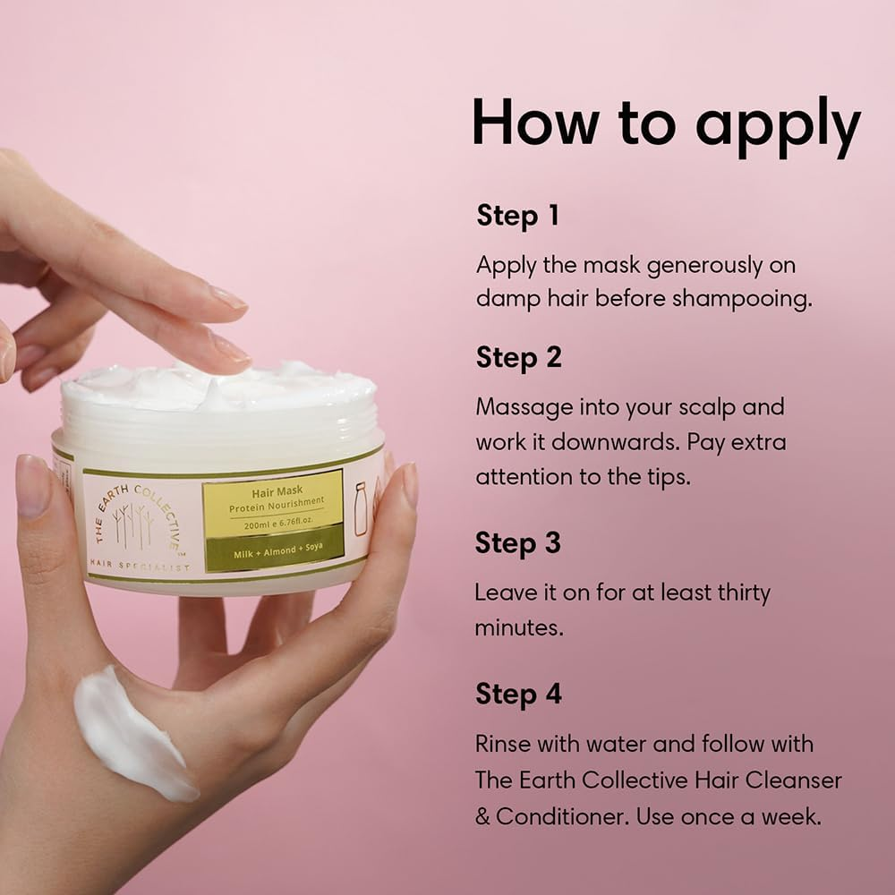 THE EARTH COLLECTIVE Protein Nourishment Hair Mask - Improves Hair Texture, Softens Hair, Deep-Conditioning, Maintains Colour-Treated Hair (200 Ml) image number 2