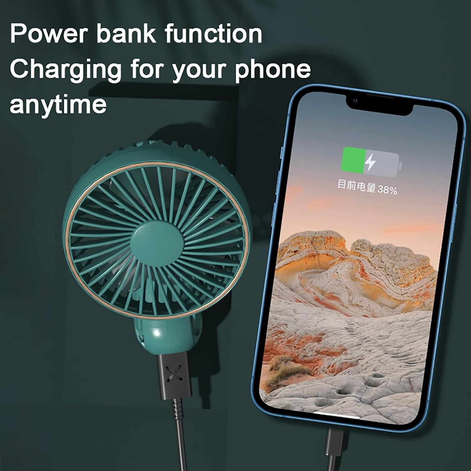 H HOME-MART 3 in 1 Portable Handheld Fan, Portable Fan Rechargeable, 180&deg; Adjustable, 5 Speed Wind, Display Electricity in Real Time, USB Rechargeable Foldable Fan, Quiet Personal Fan (Black) - White image number 6