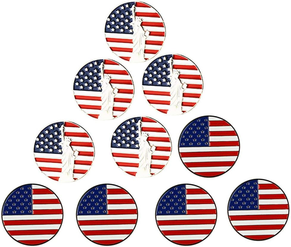 Lot of 10 Golf Ball Markers Assorted Patterns - Soft Enamel Technique