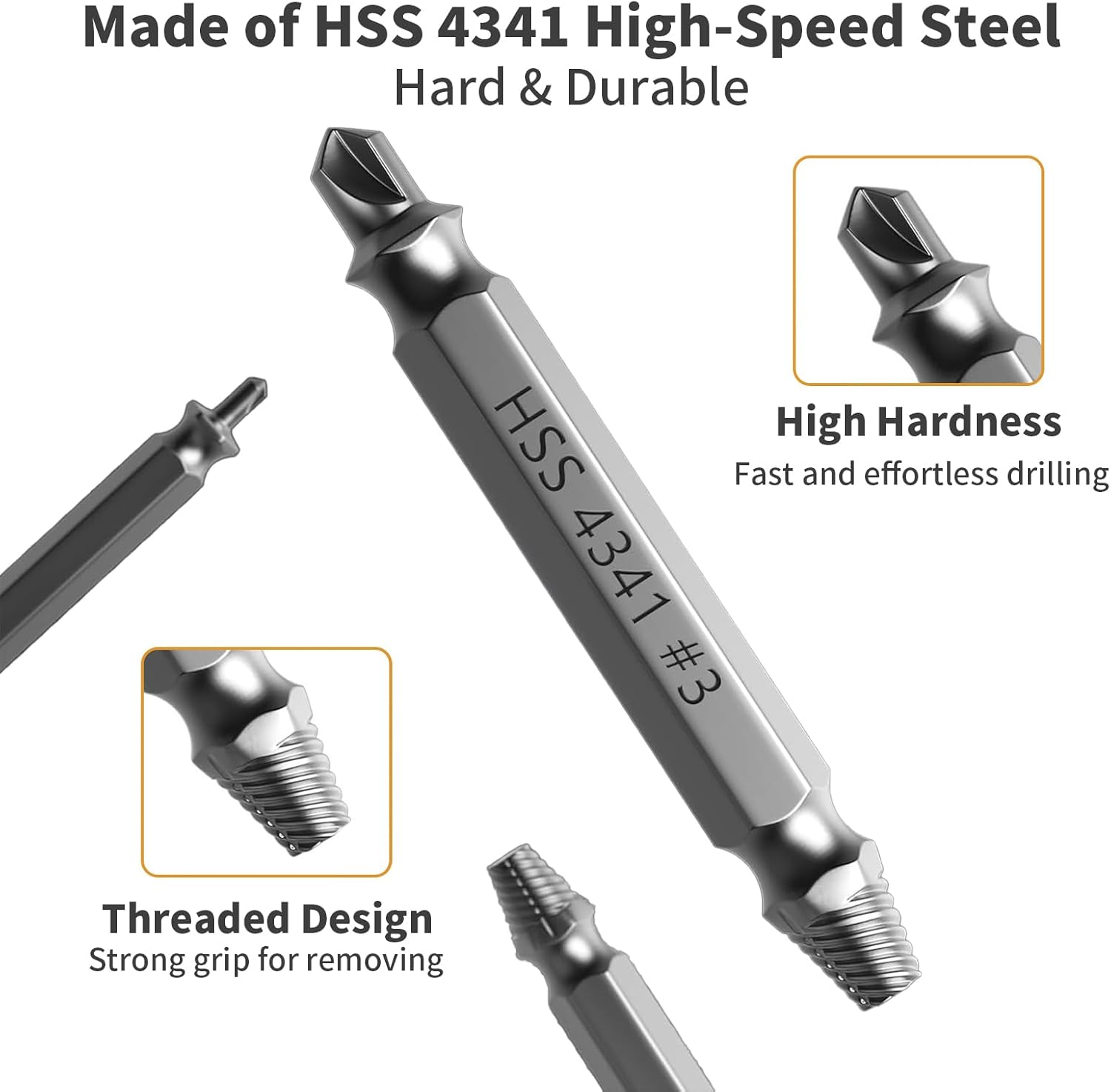 6PCS Damaged Screw Extractor Set, Dual-Head Stripped Screw Remover Kit with 6 Sizes, Hardened HSS Steel Easy Out Tools for DIY, Home & Auto Repairs image number 1